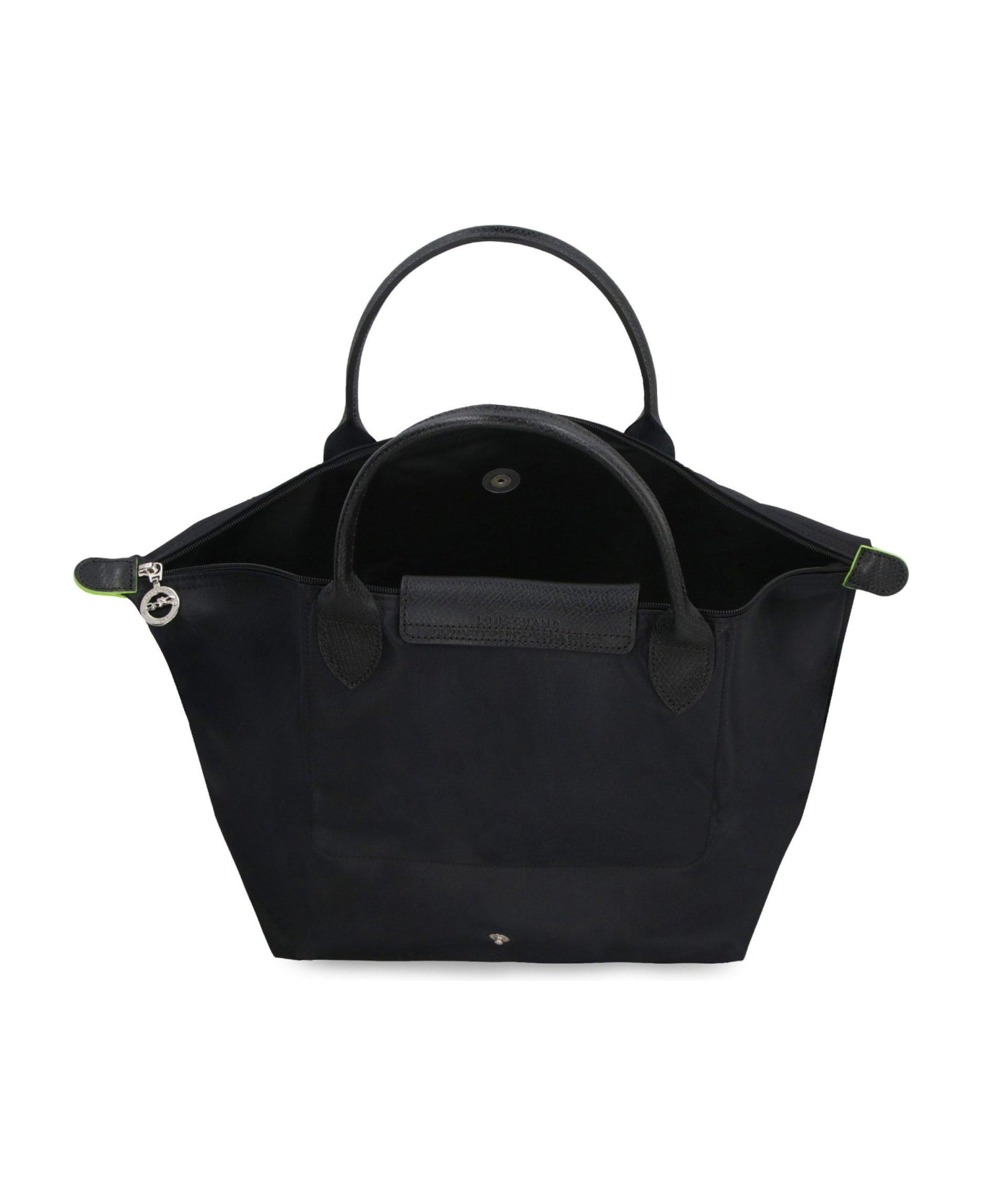 Longchamp Le Pliage Logo Embroidered Medium Tote Bag - Black トートバッグ