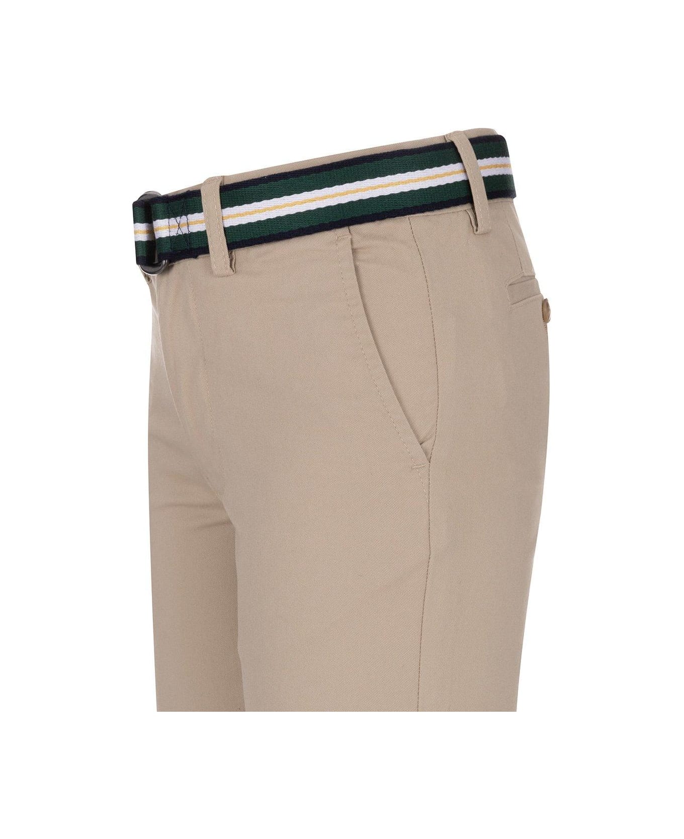 Ralph Lauren Logo Embroidered Belted Trousers - Beige/Khaki
