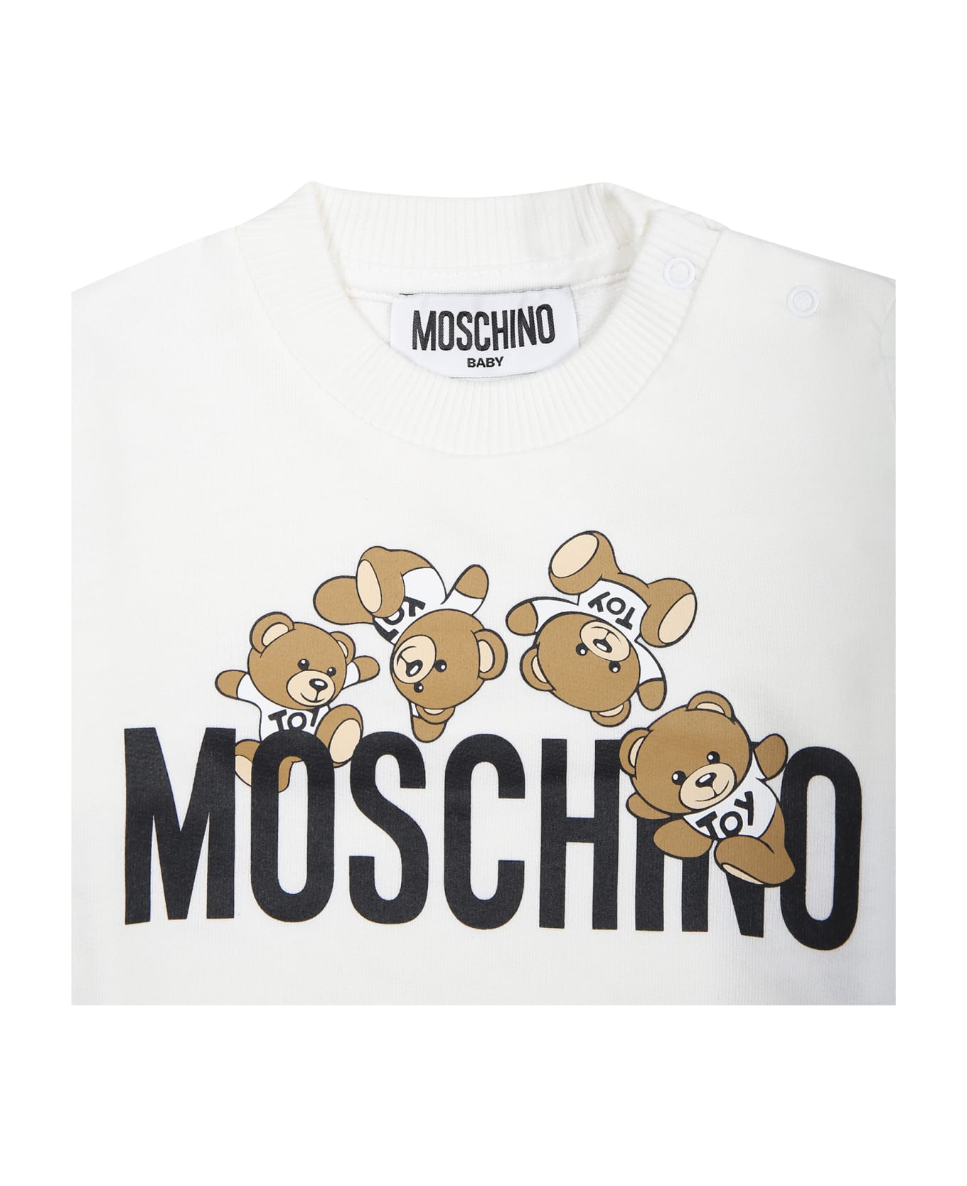 Moschino White Sweatshirt For Babies With Teddy Bears And Logo - White