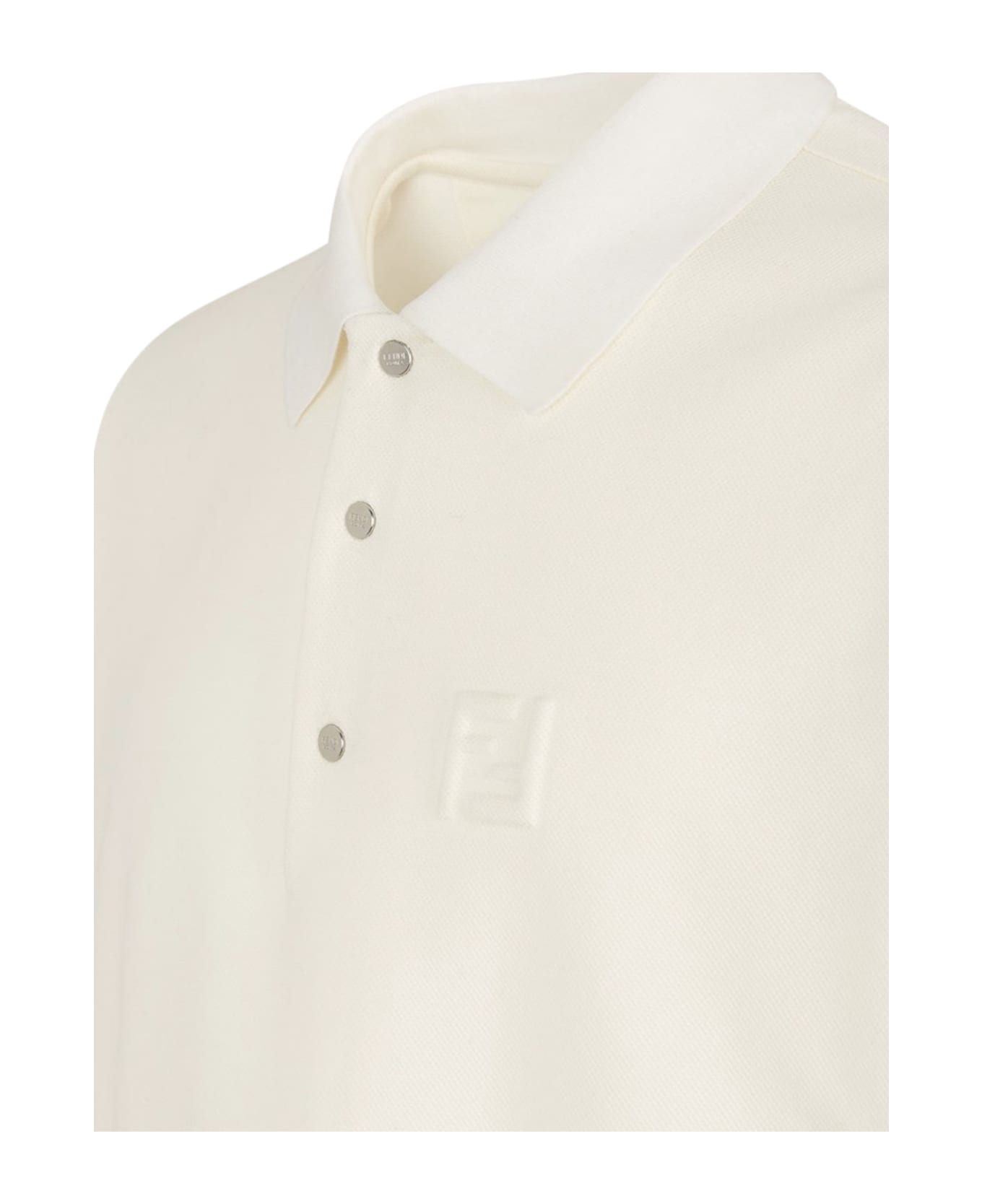 Fendi White Cotton Polo Shirt - Nude & Neutrals