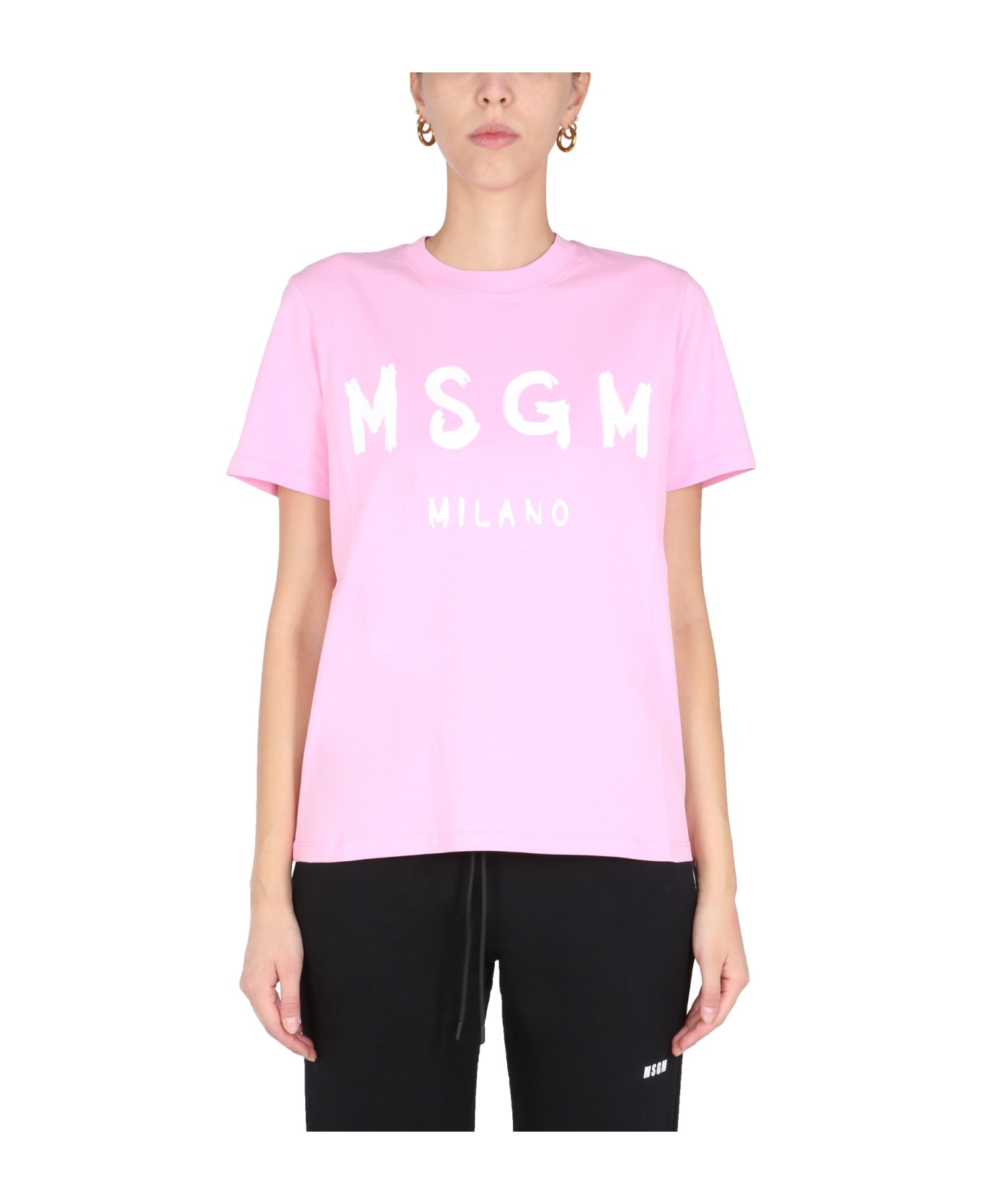 MSGM T-shirt With Logo - Rosa Tシャツ
