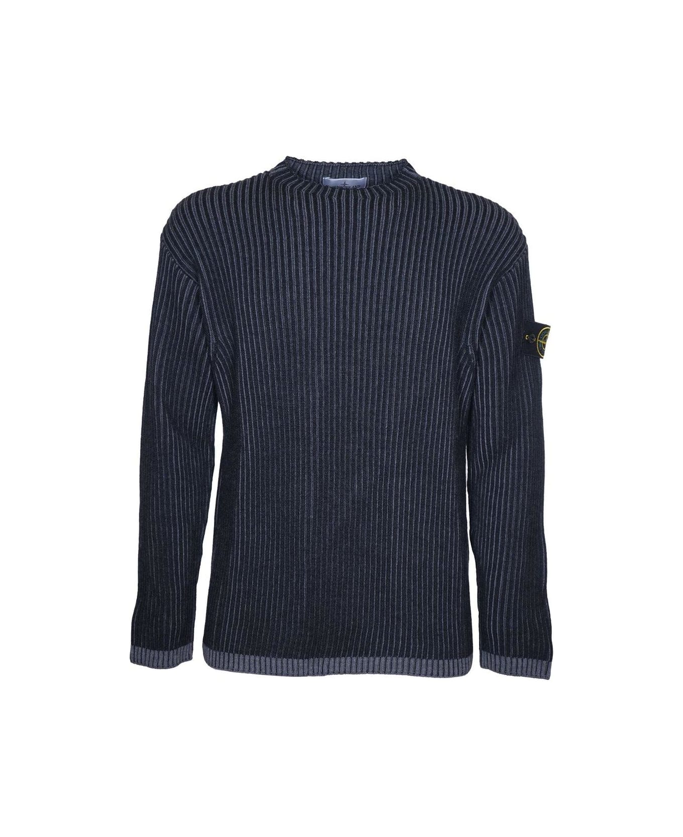 Stone Island Logo Patch Crewneck Jumper - MELANGE CHARCOAL