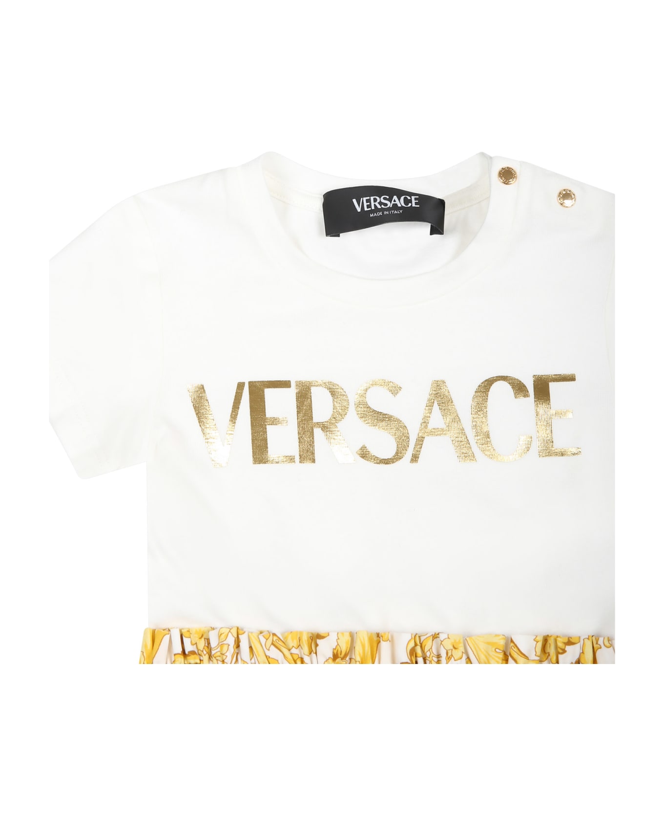 Versace White Dress For Baby Girl With Versace Logo And Baroque Print - White ウェア