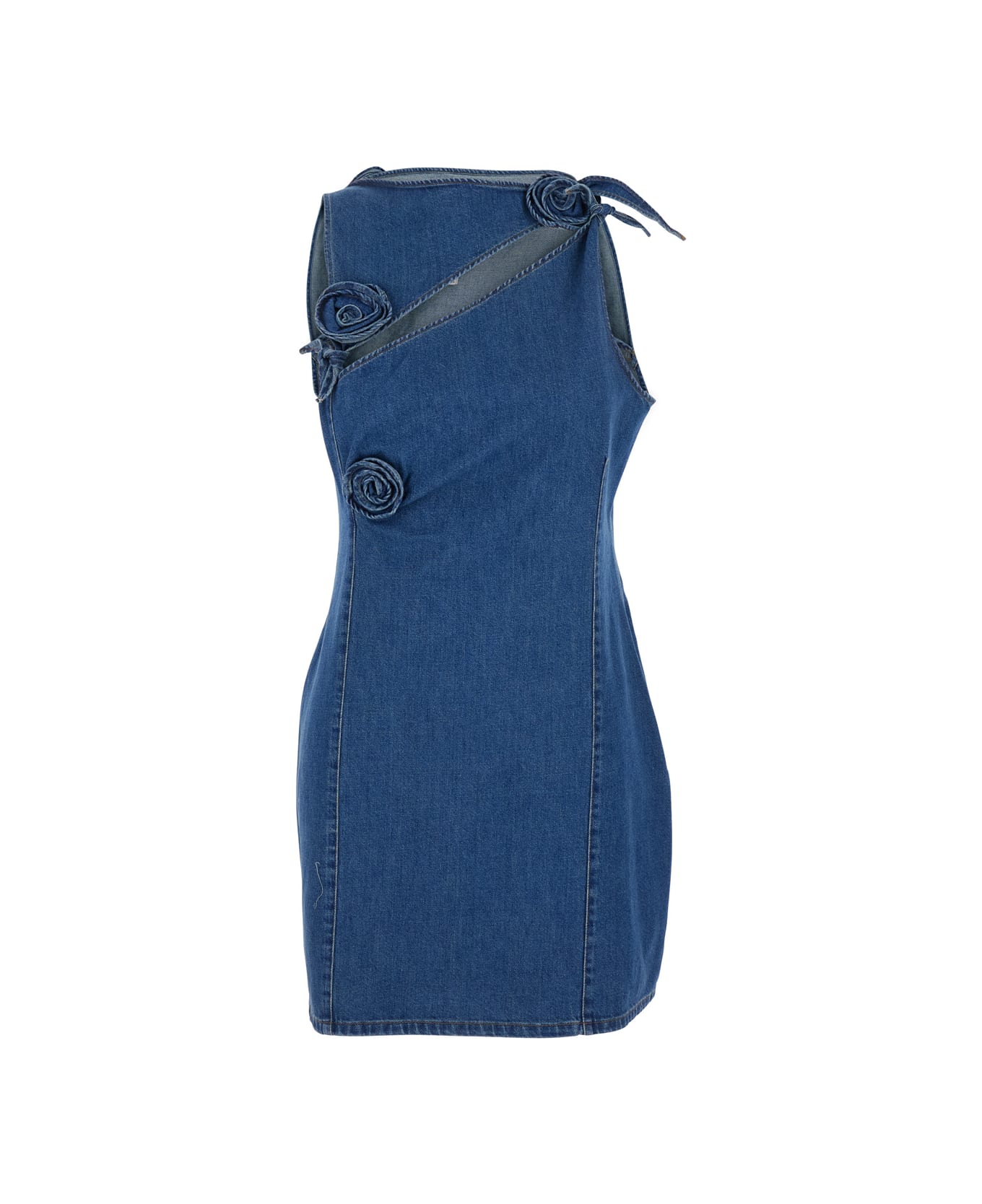 Coperni Blue Asymmetric Sleeveless Mini Dress With Cut-out Detail And Floral Patches In Denim Woman - Blu