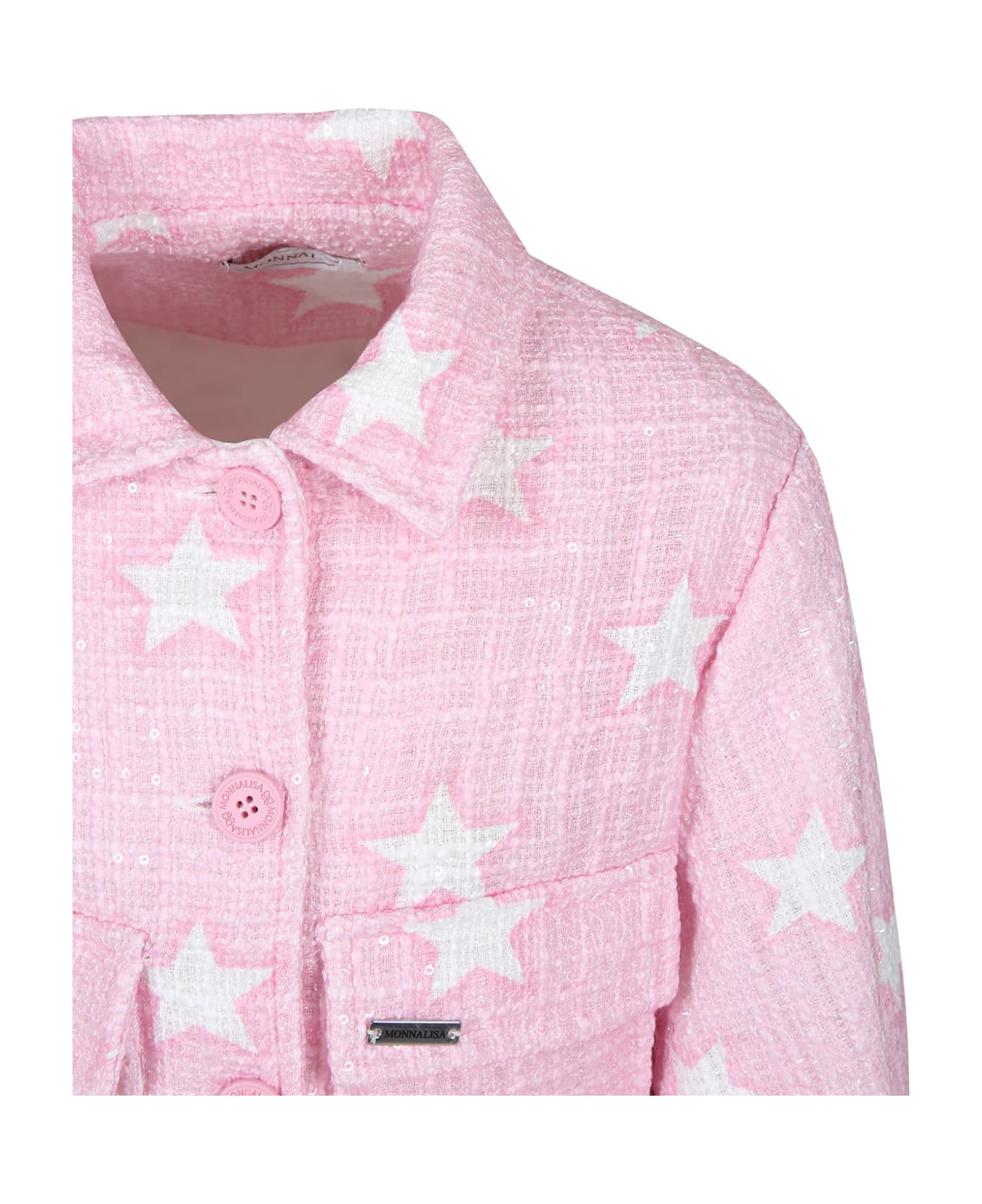 Monnalisa Pink Denim Jacket For Girl With Stars - Pink