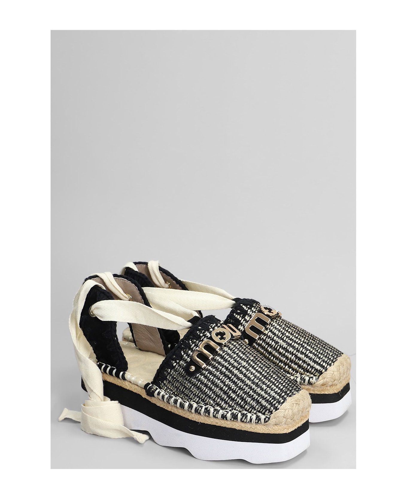 Mou Espa Sandal Espadrilles In Black Raffia - black