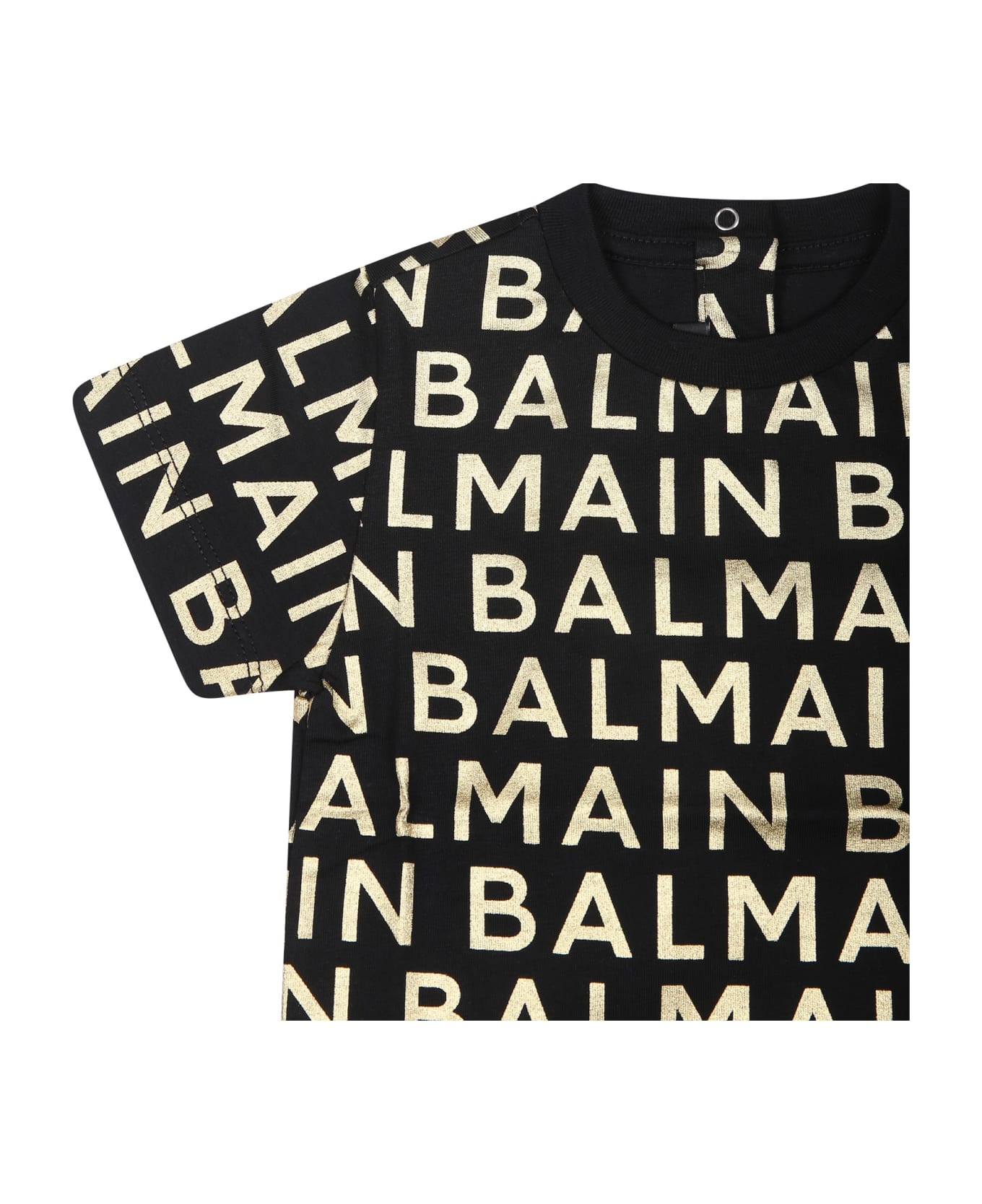 Balmain Black T-shirt For Babykids With All-over Logo - Black