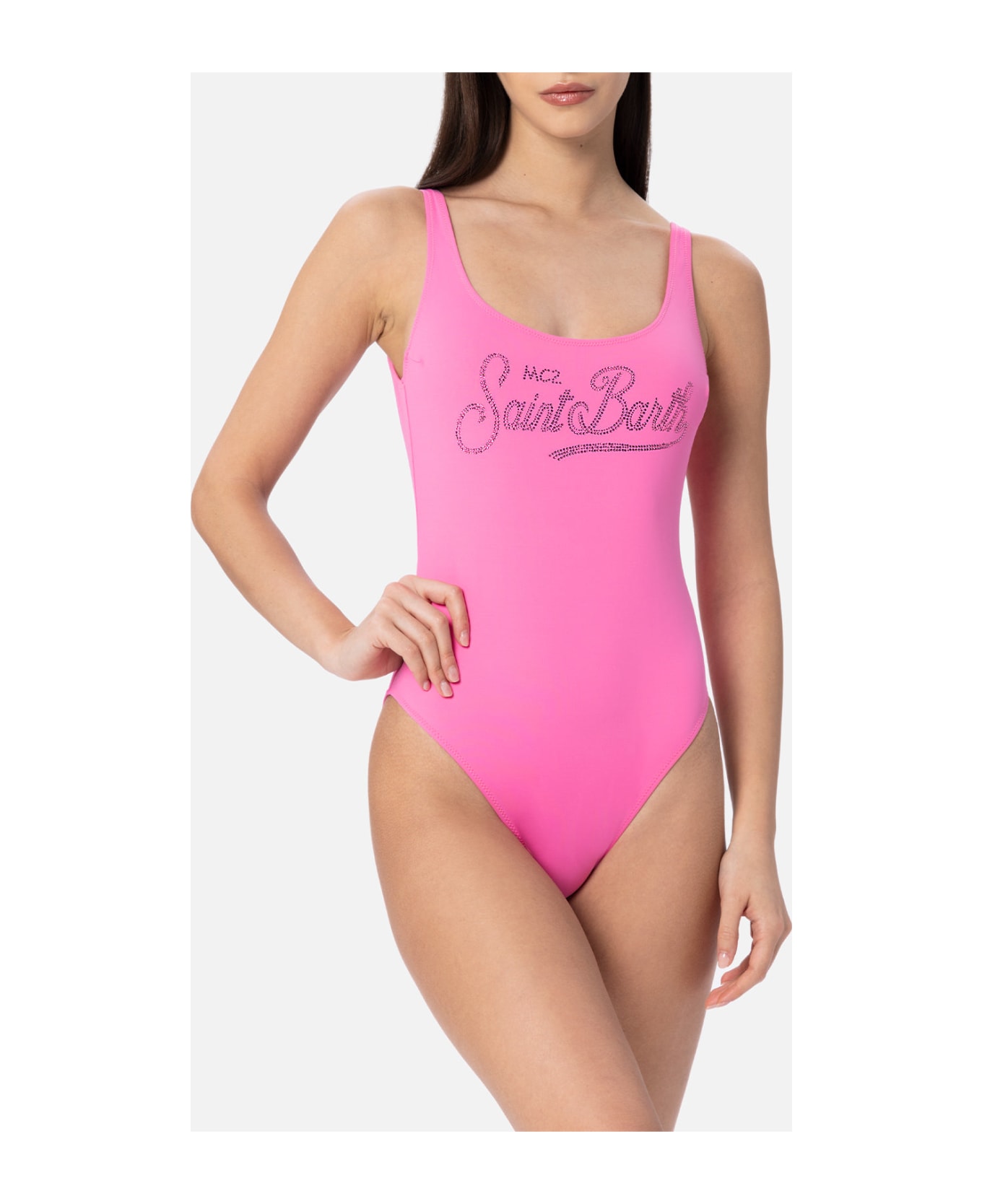 MC2 Saint Barth Woman Scoopback One Piece Swimsuit Lora With Rhinestones - PINK