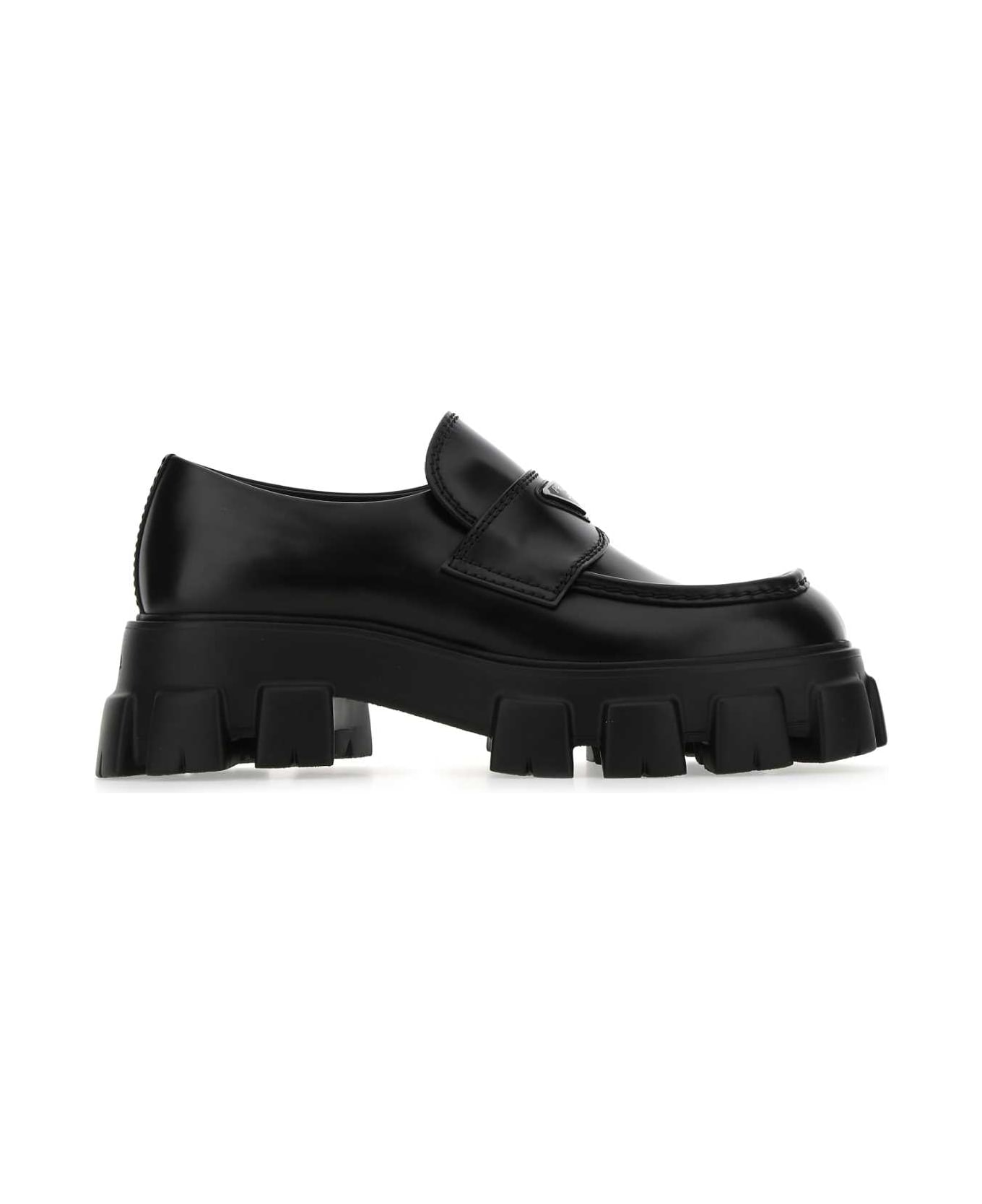 Prada Black Leather Monolith Loafers - F0002