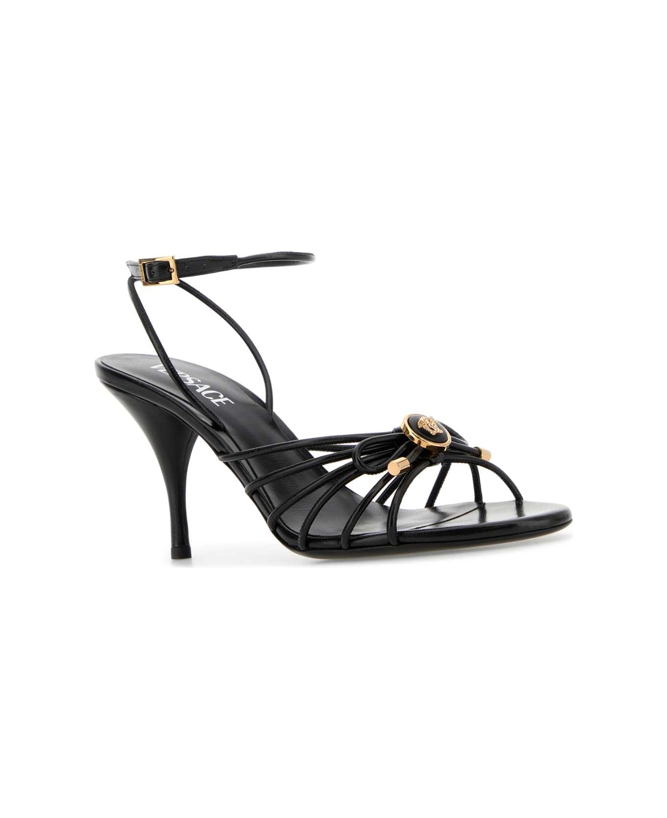 Versace Black Nappa Leather Sandals - BLACKVERSACEGOLD
