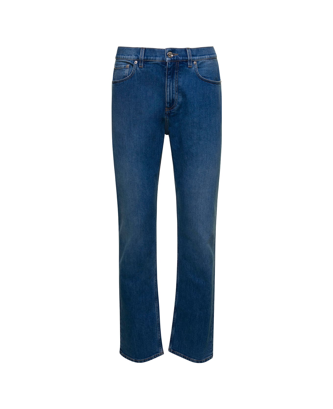 Burberry Blue Jeans With Tb Patch At The Back In Stretch Cotton Denim Man - Blu