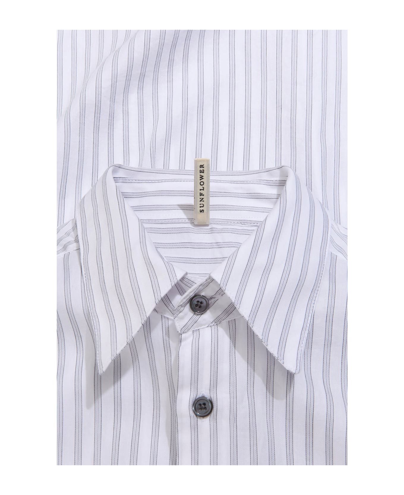 Sunflower #1174 White striped poplin shirt with long sleeves - Please Shirt - Bianco シャツ