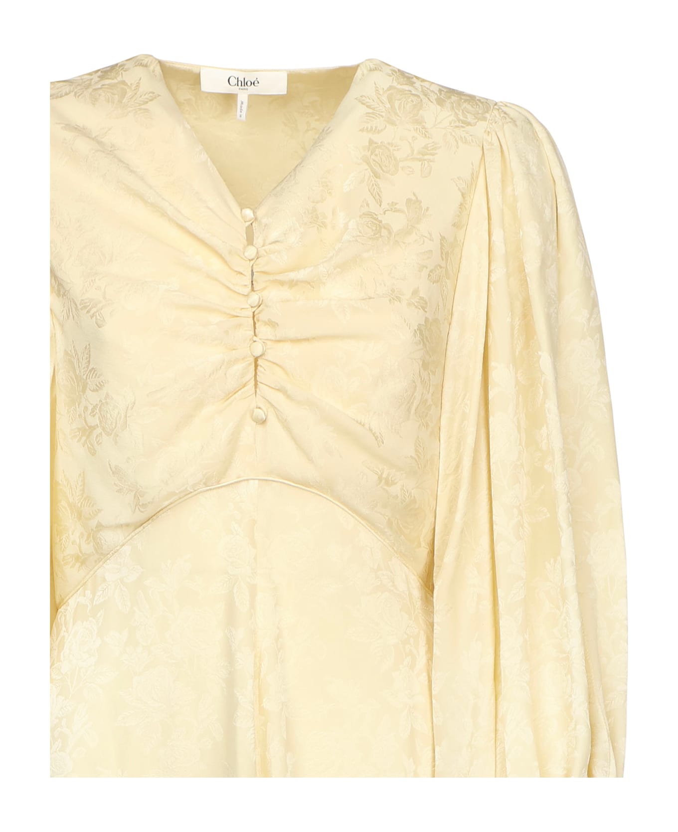 Chloé Long Ruffled Silk Jacquard Dress - Powder Yellow