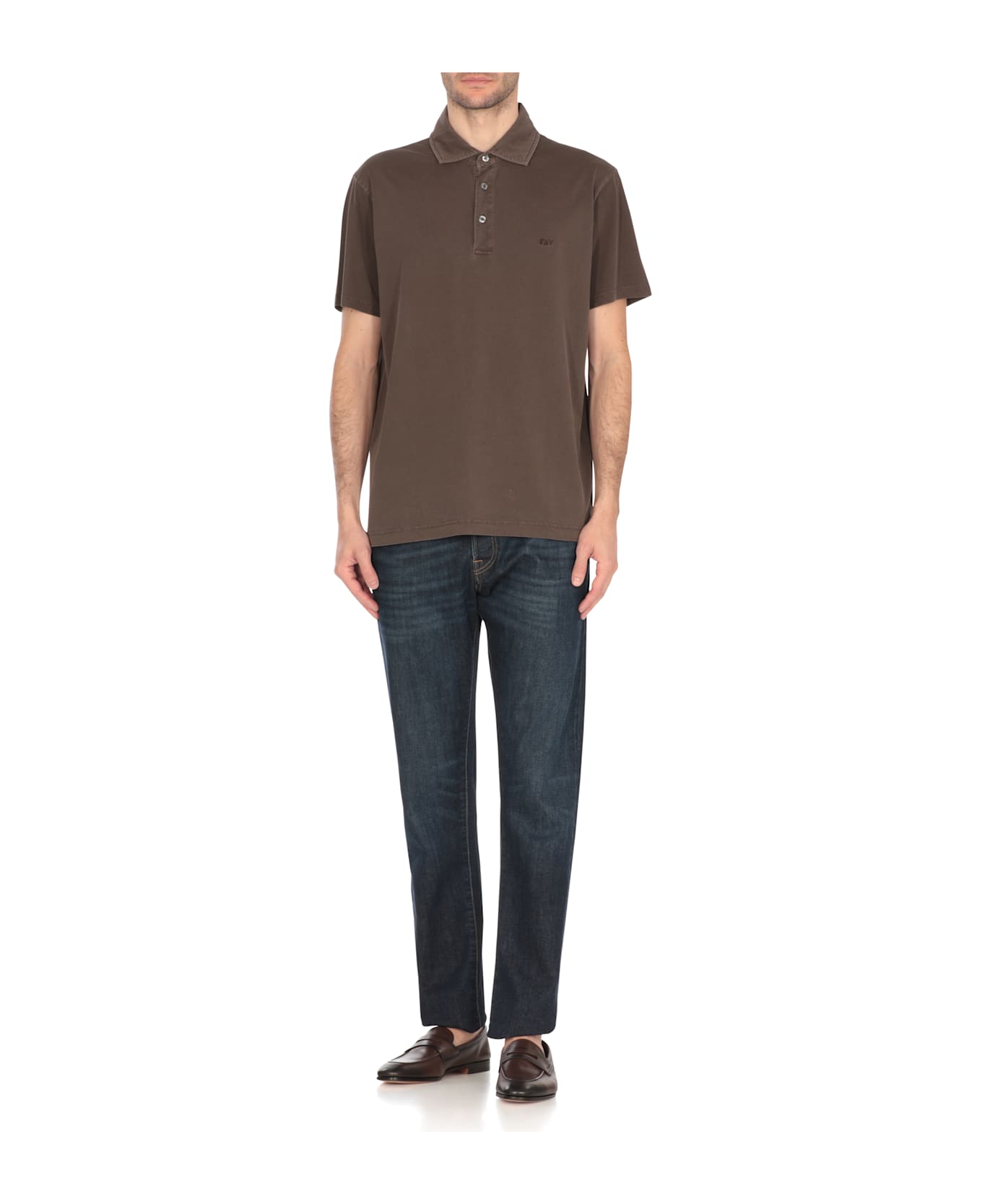 Fay Logoed Polo - Brown