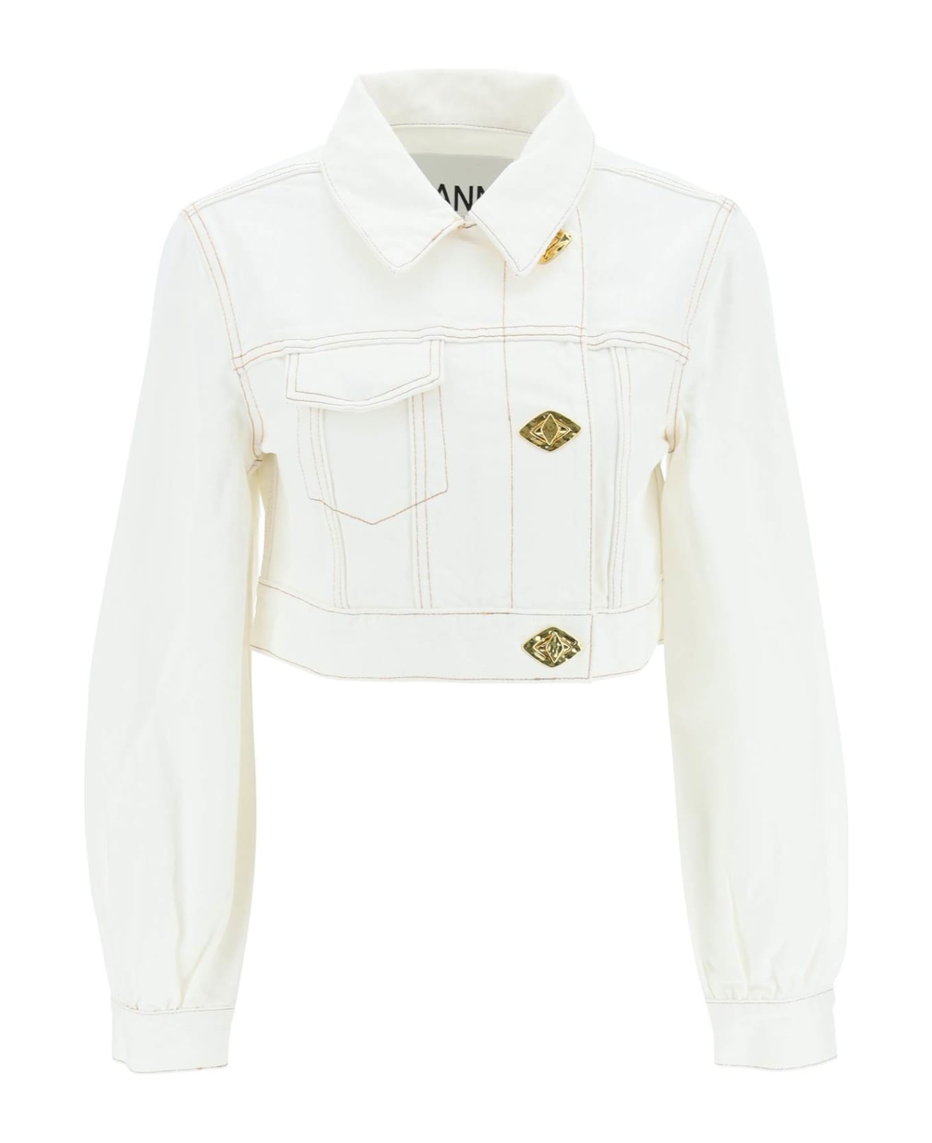 Ganni Denim Cropped Jacket - BRIGHT WHITE (White)