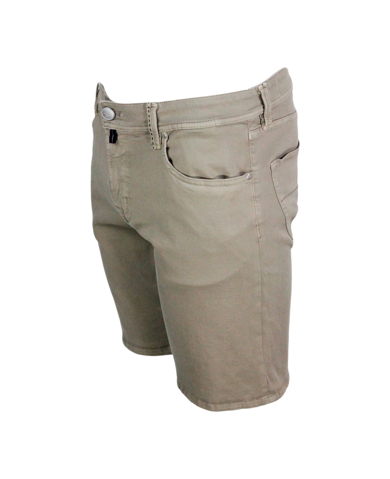 Sartoria Tramarossa Ascanio Slim Bermuda Shorts In Super Stretch Cotton Gabardine With 5 Pockets And Tailored Stitching - Sand Beige