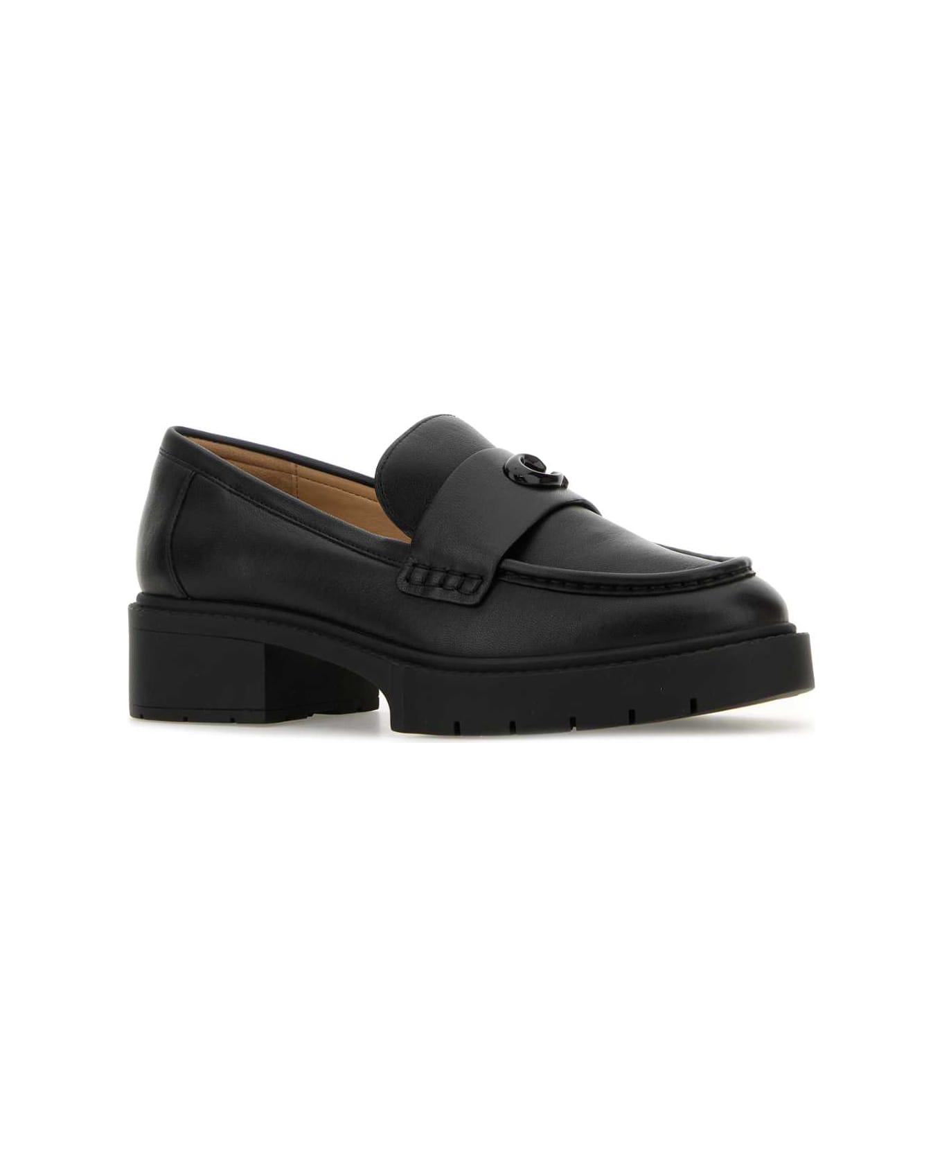 Coach Black Leather Leah Loafers - BLACK