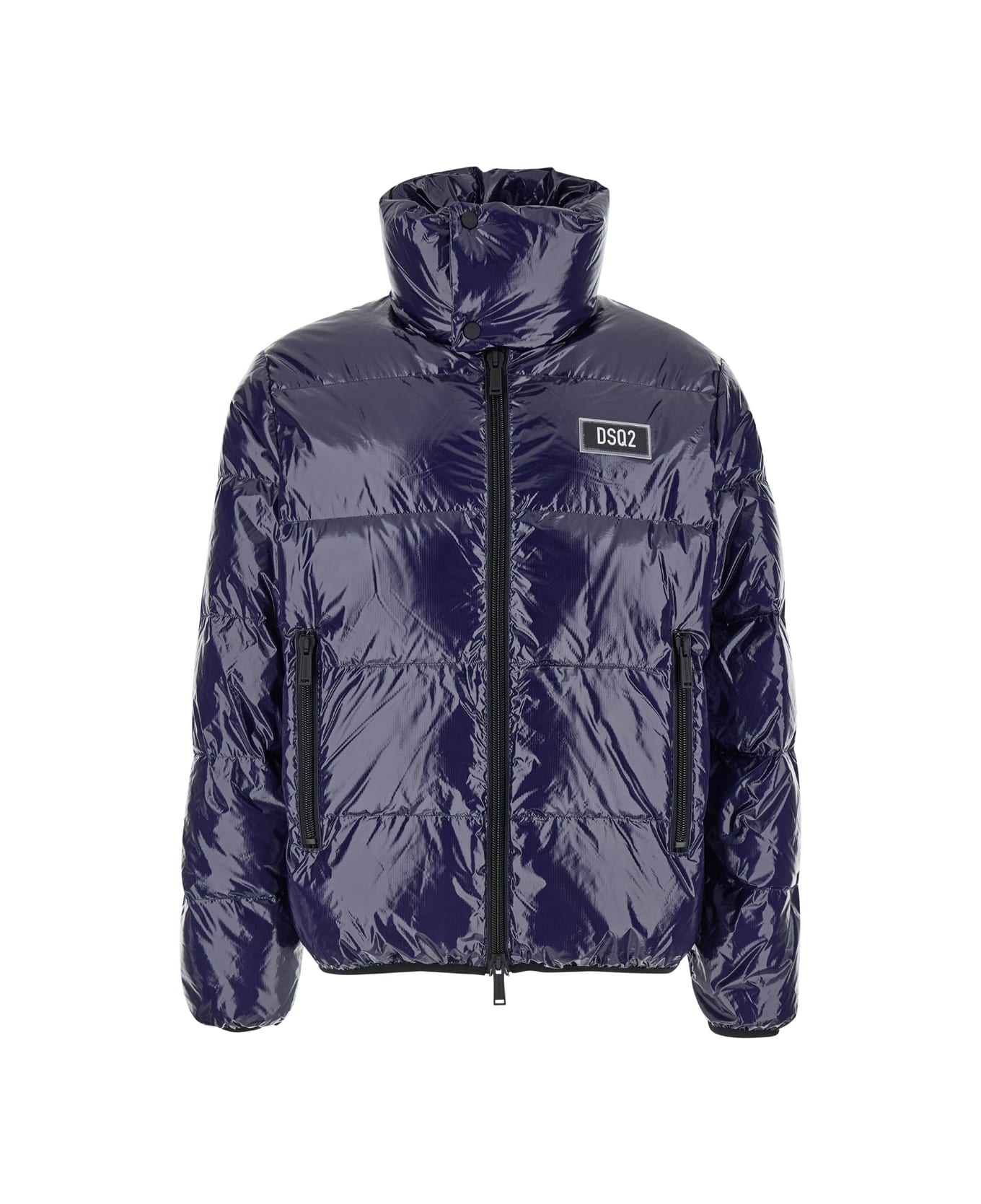 Dsquared2 Blue Down Jacket With Logo Patch On The Front In Tech Fabric Man - Blu