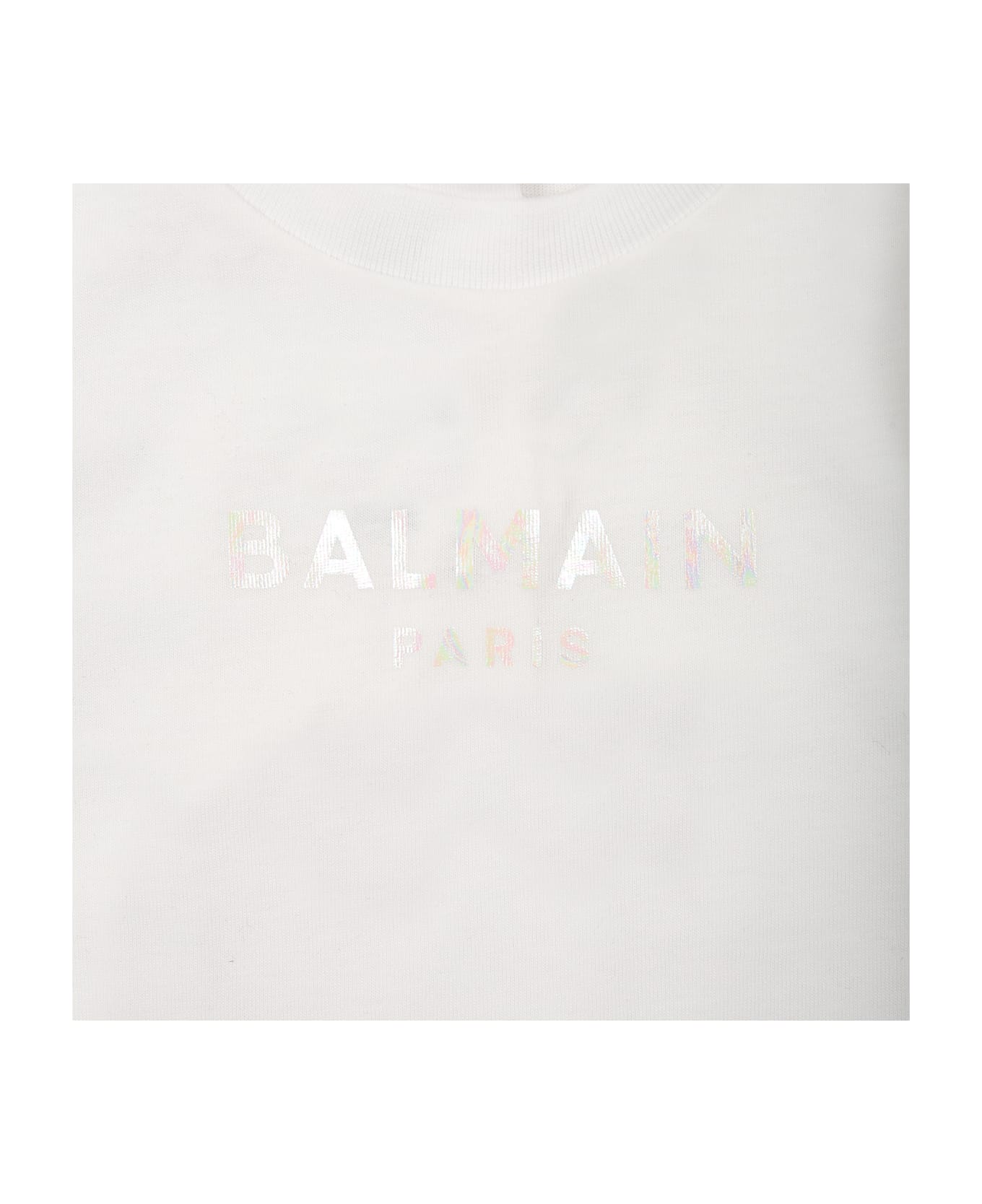 Balmain White T-shirt For Baby Girl With Logo - White