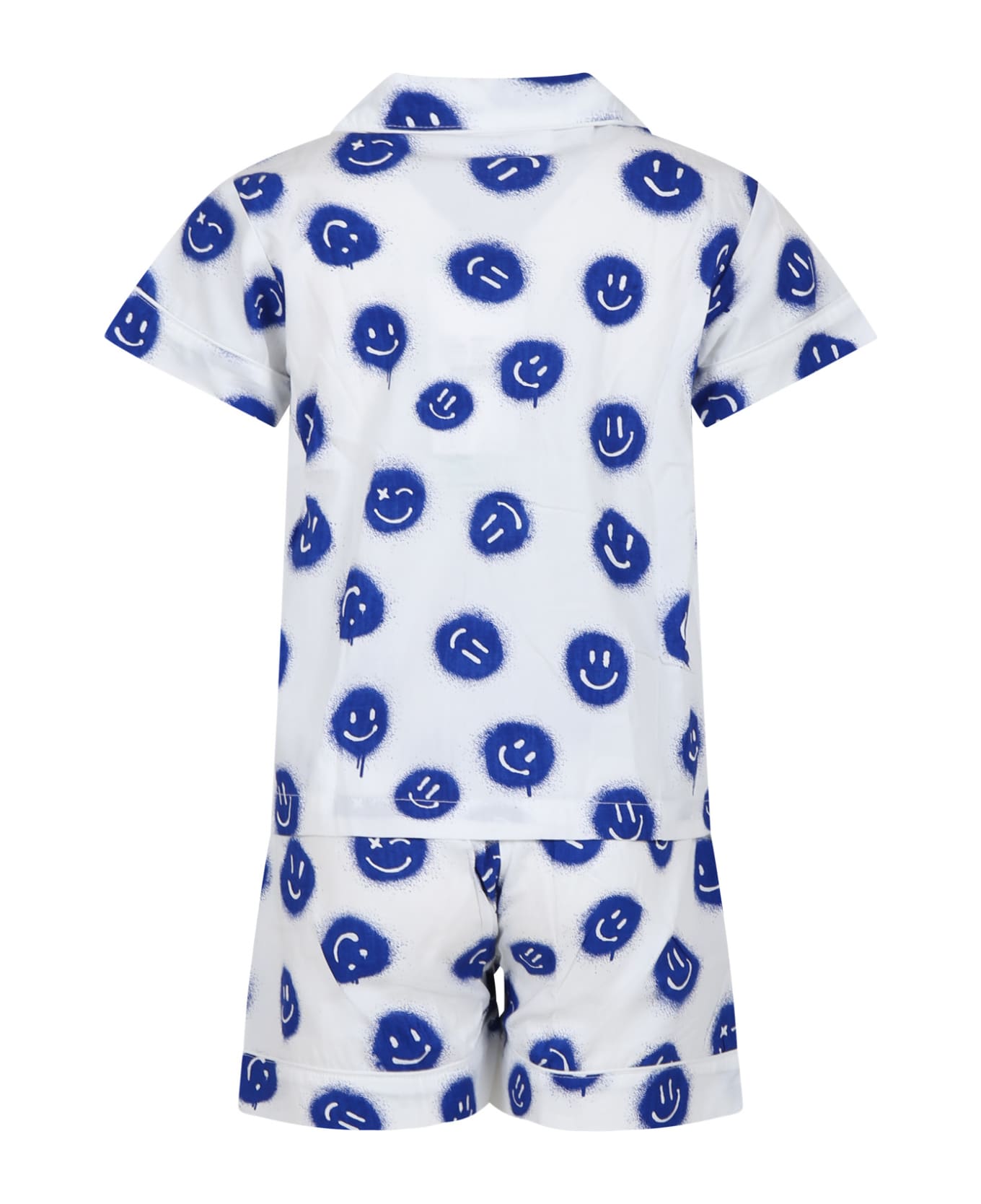 Molo White Pajamas For Kids With Smiley - Blue ジャンプスーツ