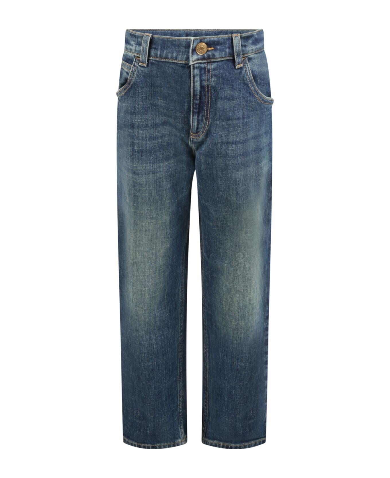 Gucci Jeans Blue For Boy With Horsebit And Patch Logo - Denim