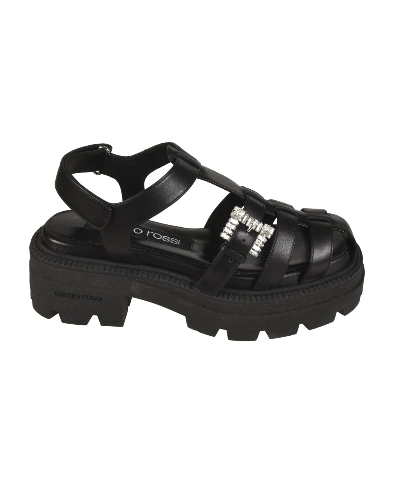 Sergio Rossi Back Strap Embellished Buckle Sandals - Black