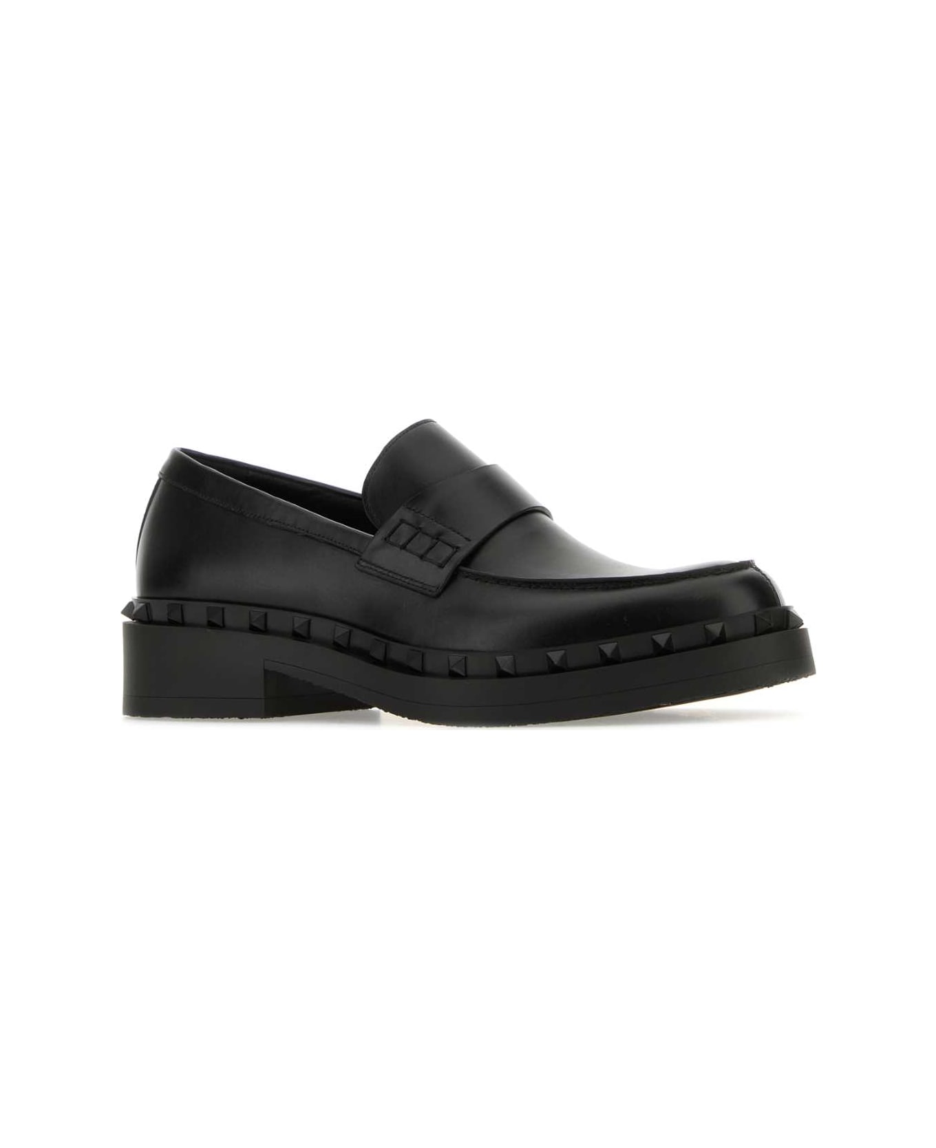 Valentino Garavani Black Leather Rockstud Loafers - NERO