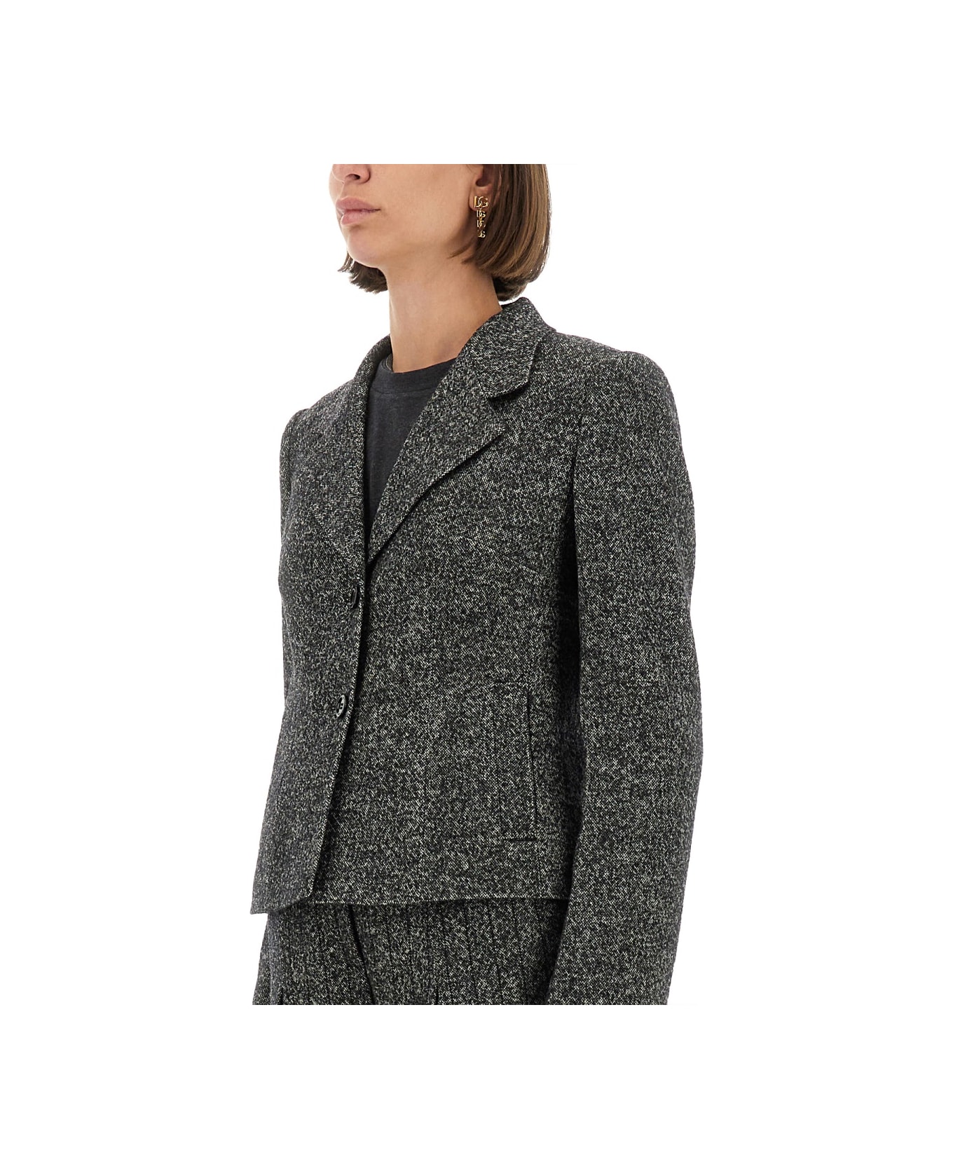 Dolce 
Gabbana Single-breasted Jacket In Wool Blend Dot - GREY