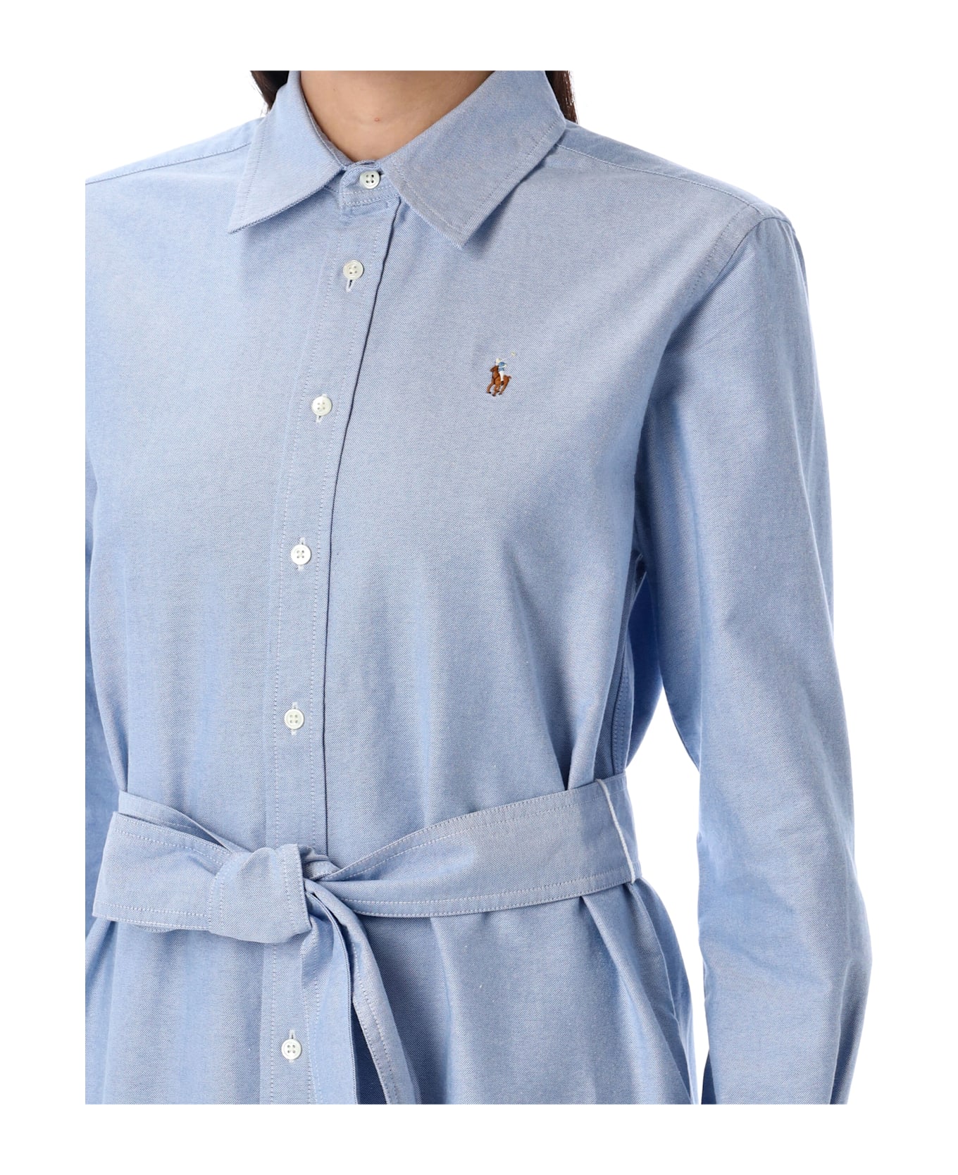 Polo Ralph Lauren Belted Cotton Oxford Shirtdress - LIGHT BLUE