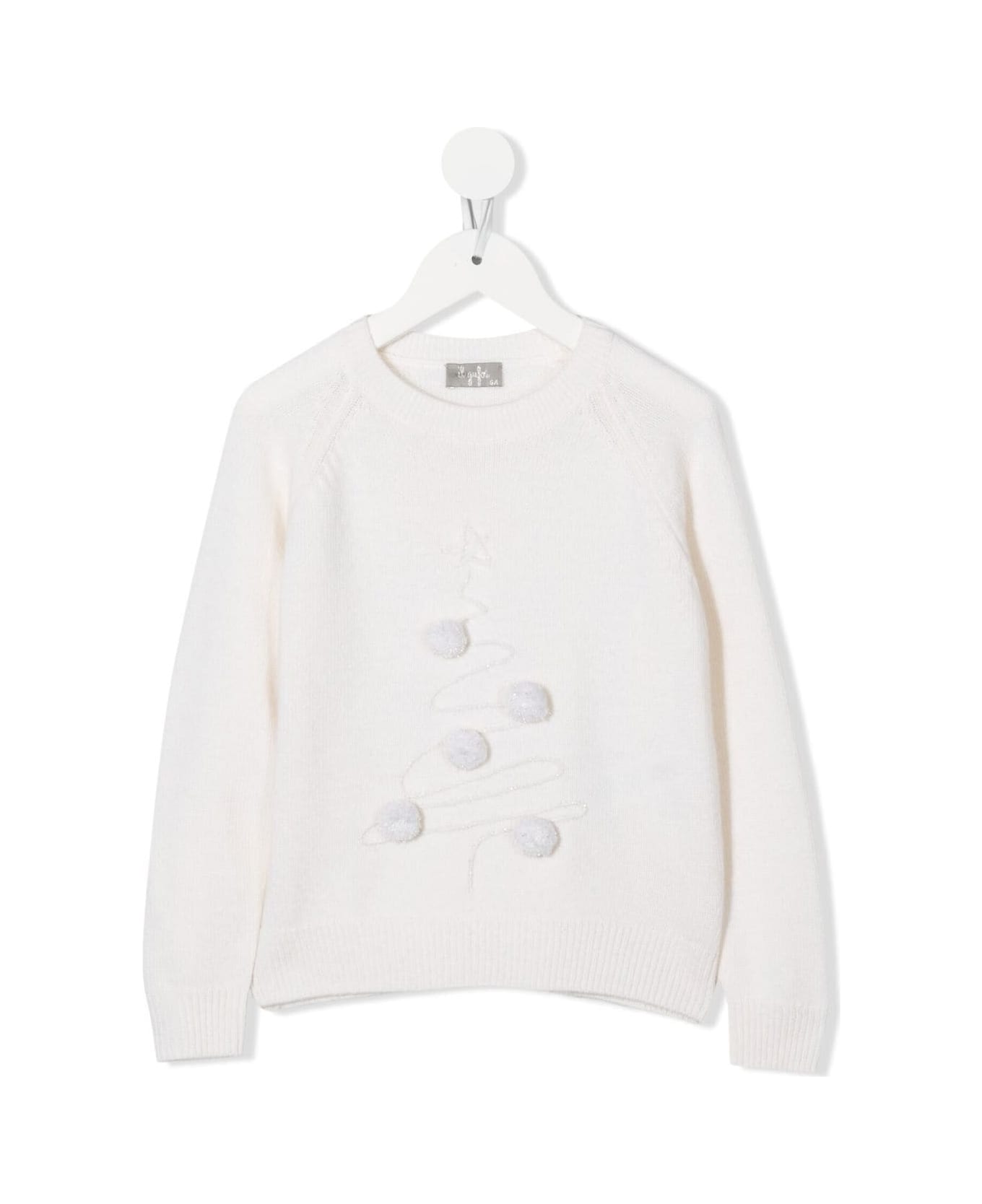 Il Gufo Kids White Sweater With Embroidered Christmas Tree - Nube/latte