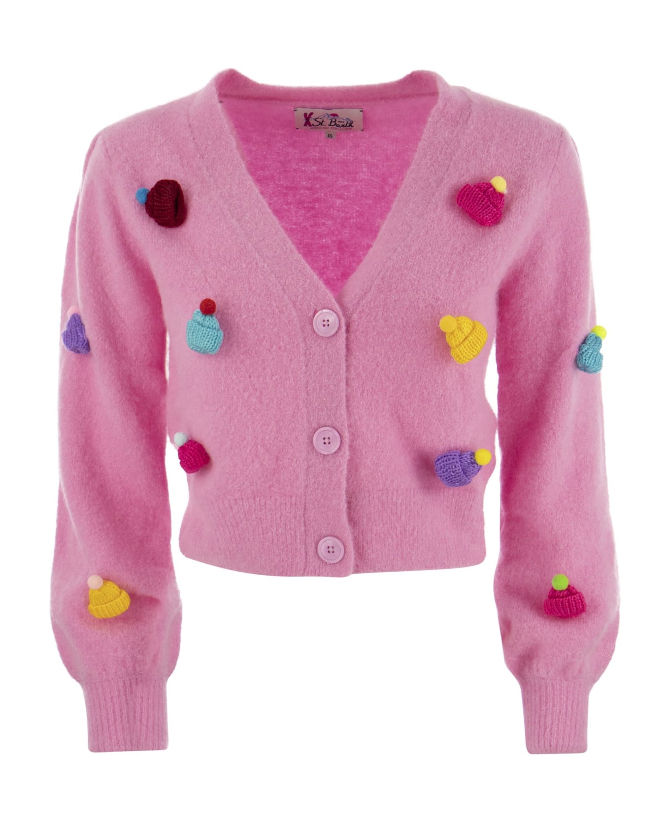MC2 Saint Barth Brushed Knit Crop Cardigan And Caps - Pink