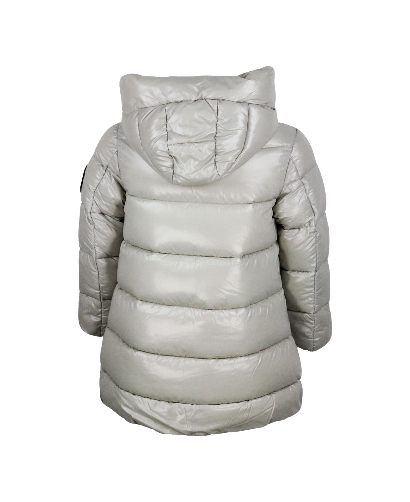 Save the Duck Long Luck Down Jacket With Hood With Animal Free Padding With Animal Free Padding With Zip Closure And Logo On The Sleeve. - Beige