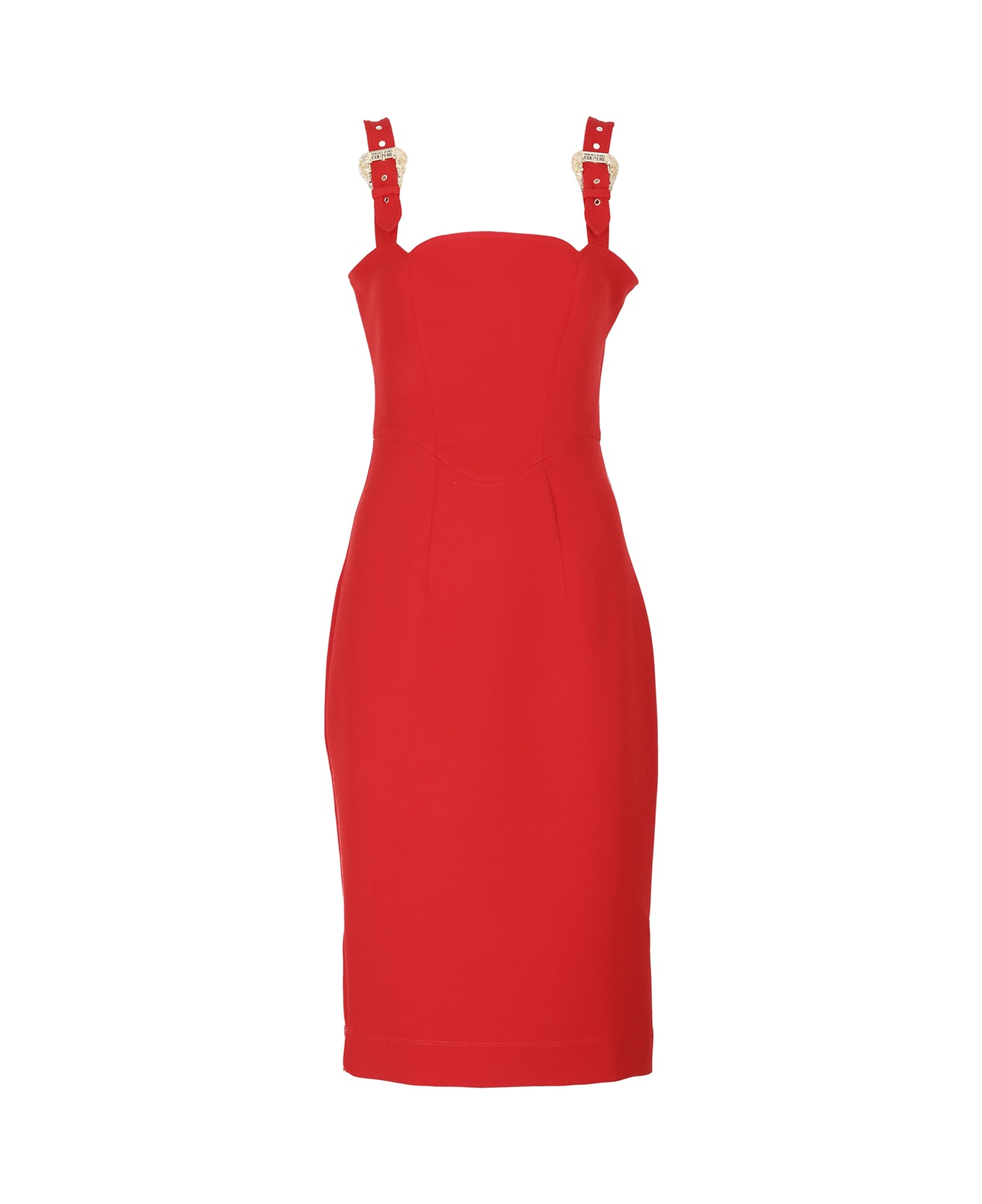 Versace Jeans Couture Baroque Buckles Sheath Dress - Red