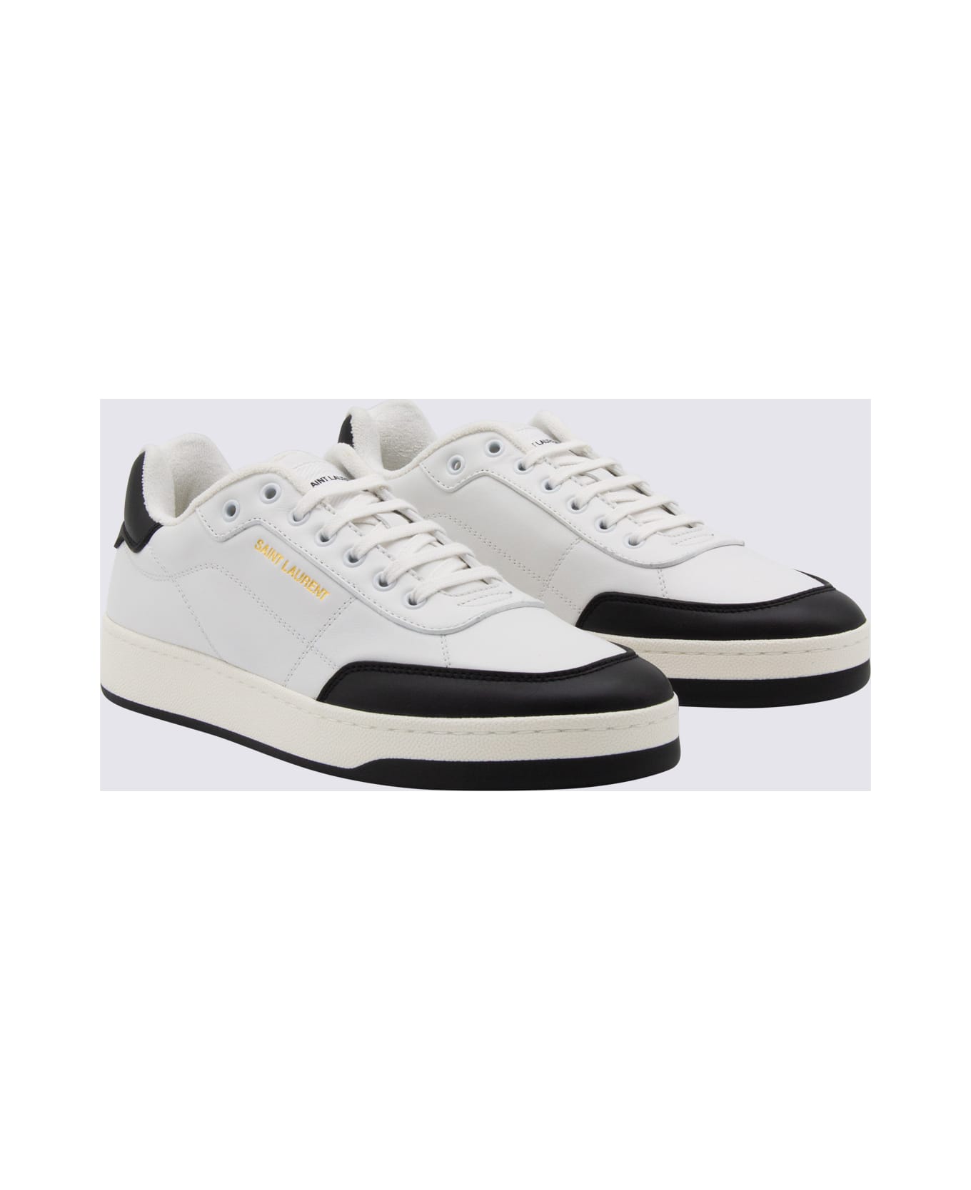 Saint Laurent White And Black Leather Sneakers - White