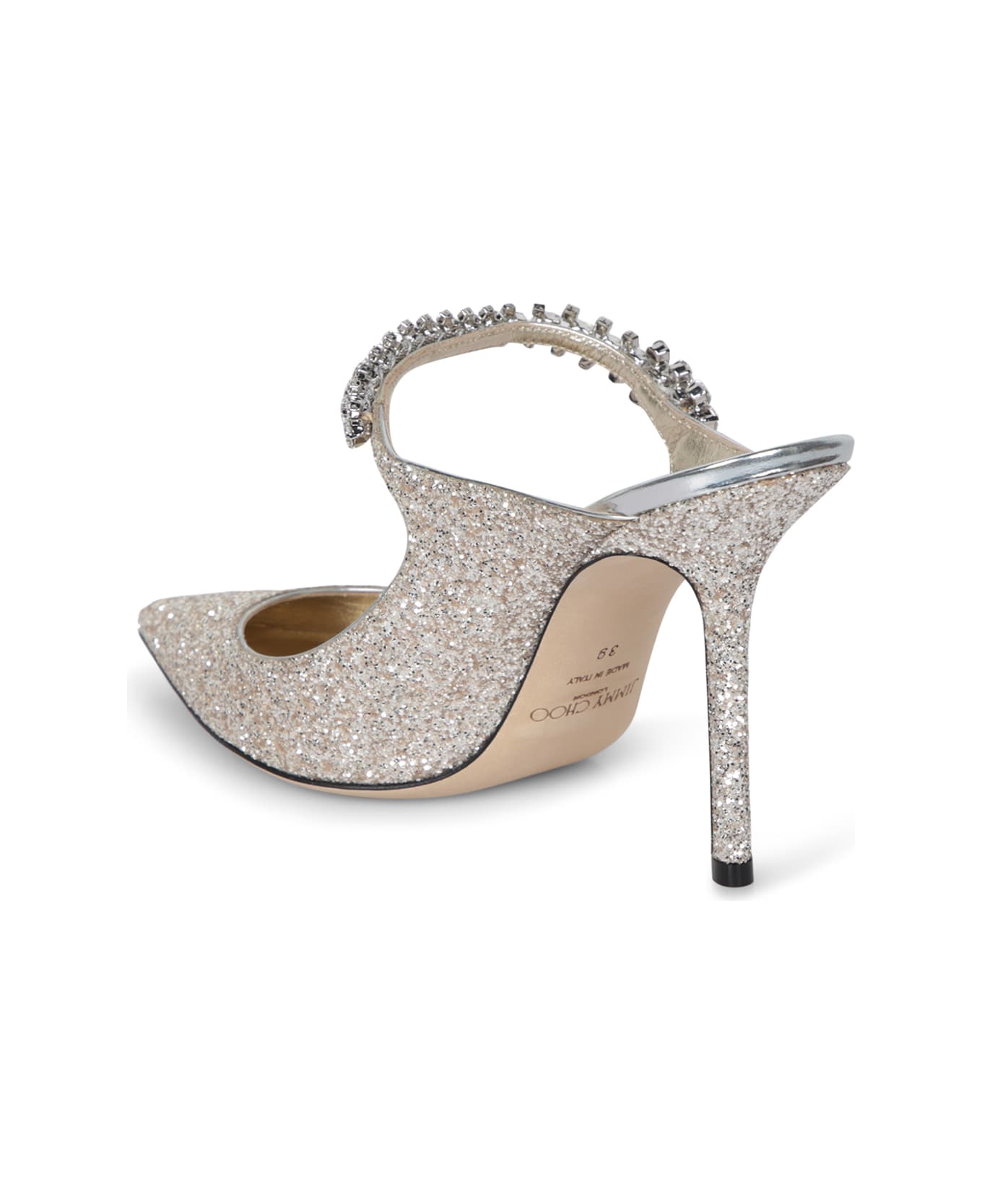 Jimmy Choo Bing 100 Mules In Silver With Glitter - Beige