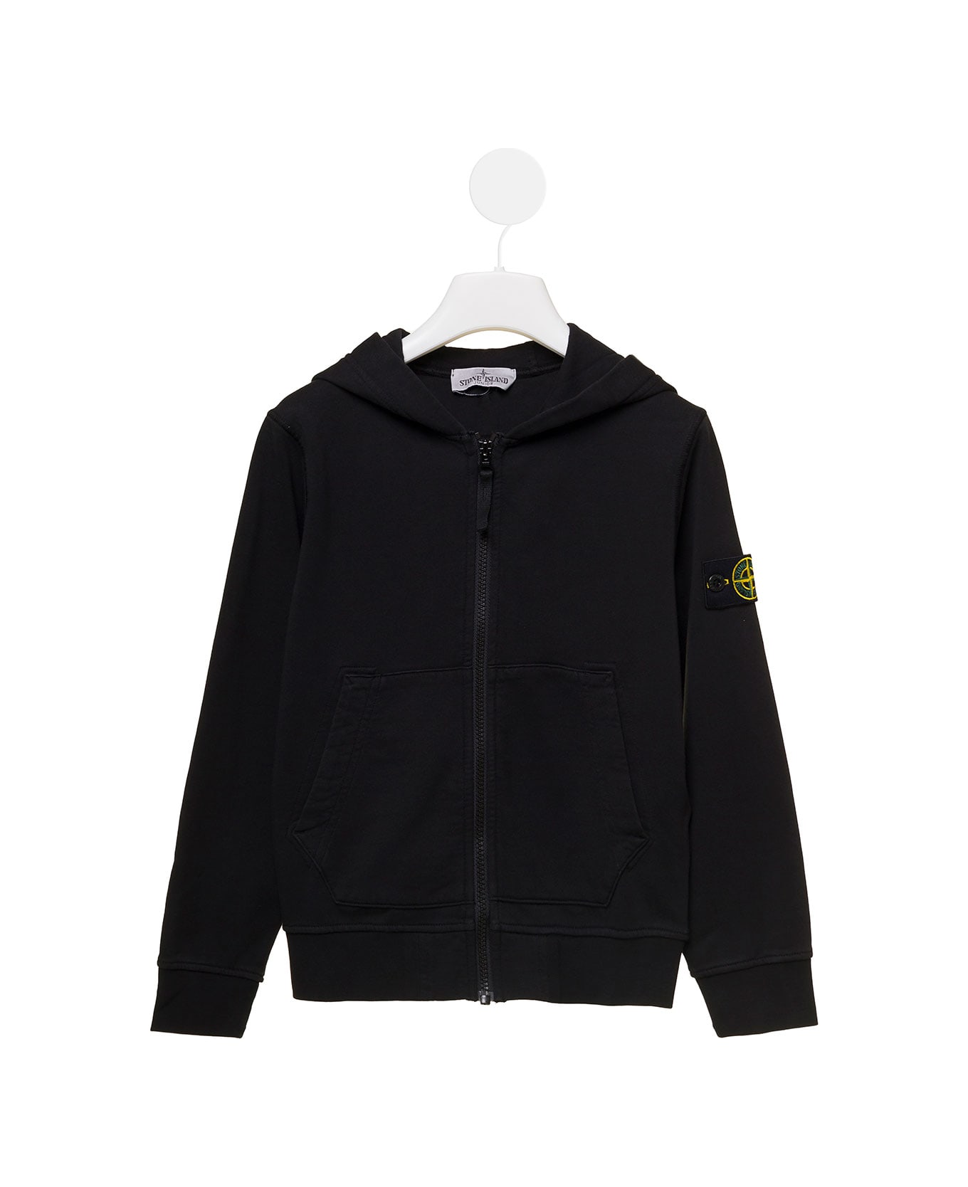 Stone Island Junior Black Hooded Sweatshirt With Zip Fastening In Cotton Boy - Black