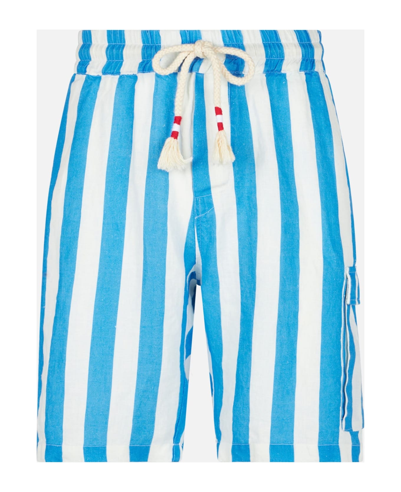 MC2 Saint Barth Man Linen Bermuda Shorts With White And Bluette Stripes - BLUE