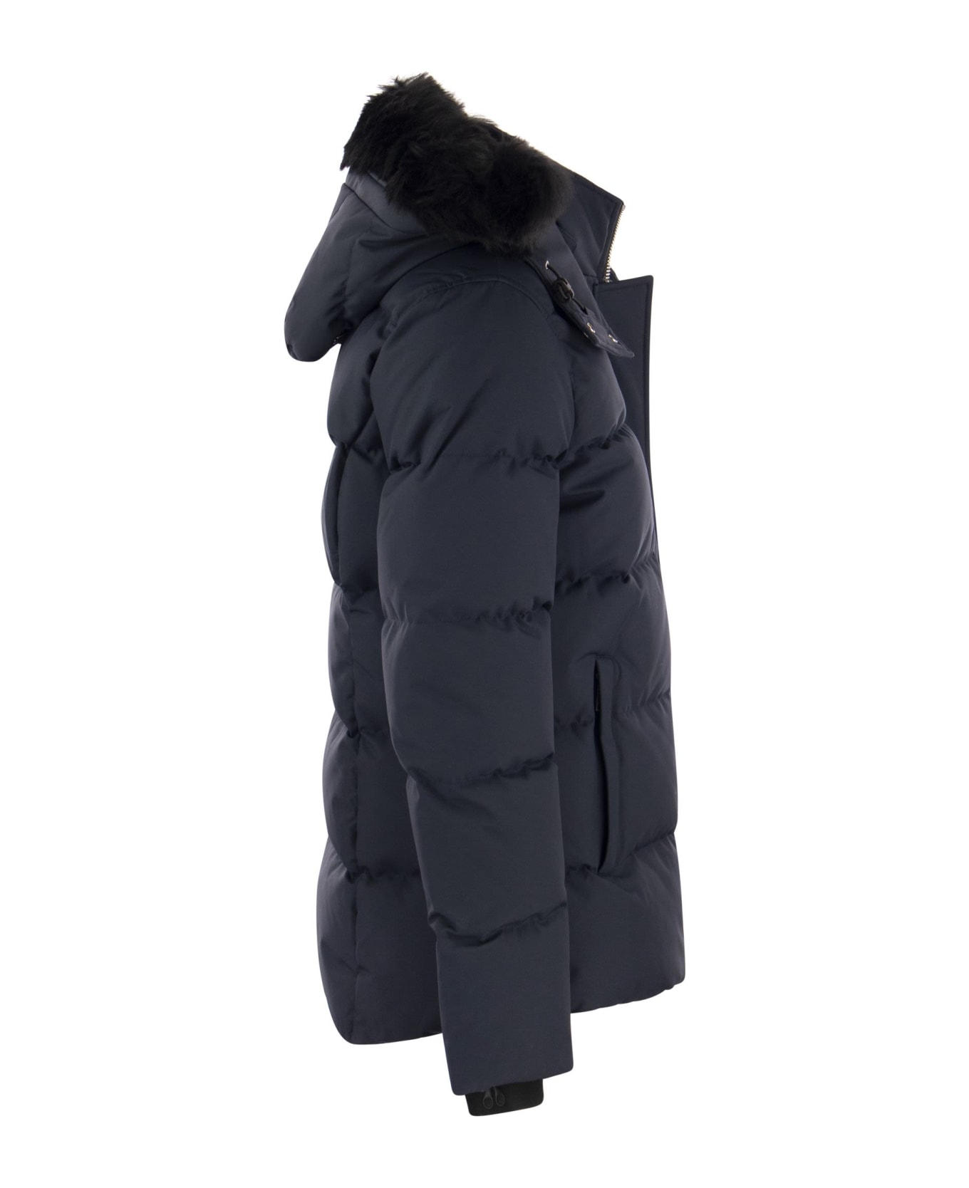 Moose Knuckles Cloud 3q - Down Jacket With Hood And Fur - Blue