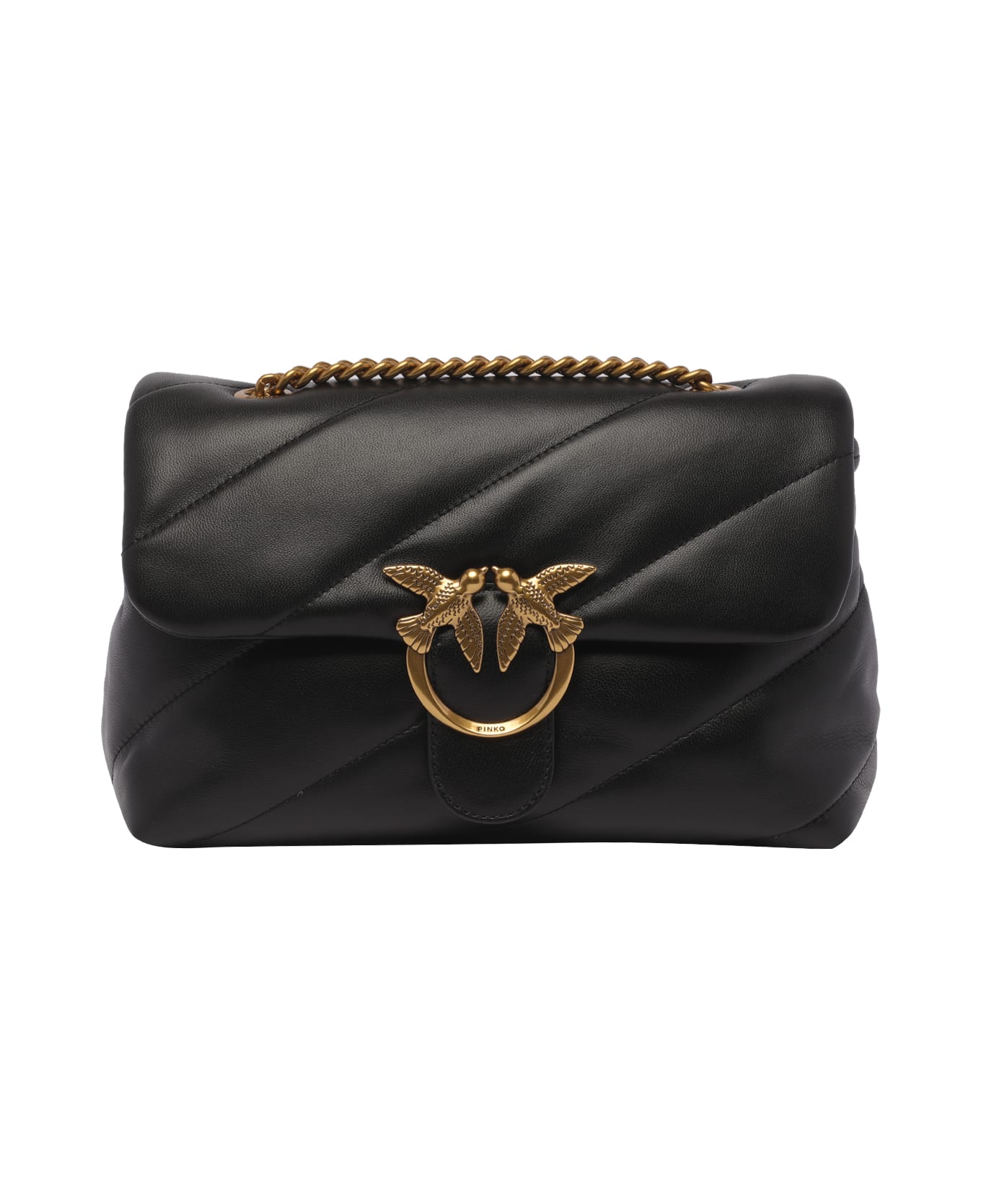 Pinko Love Classic Puffer Shoulder Bag - Q Nero Antique Gold
