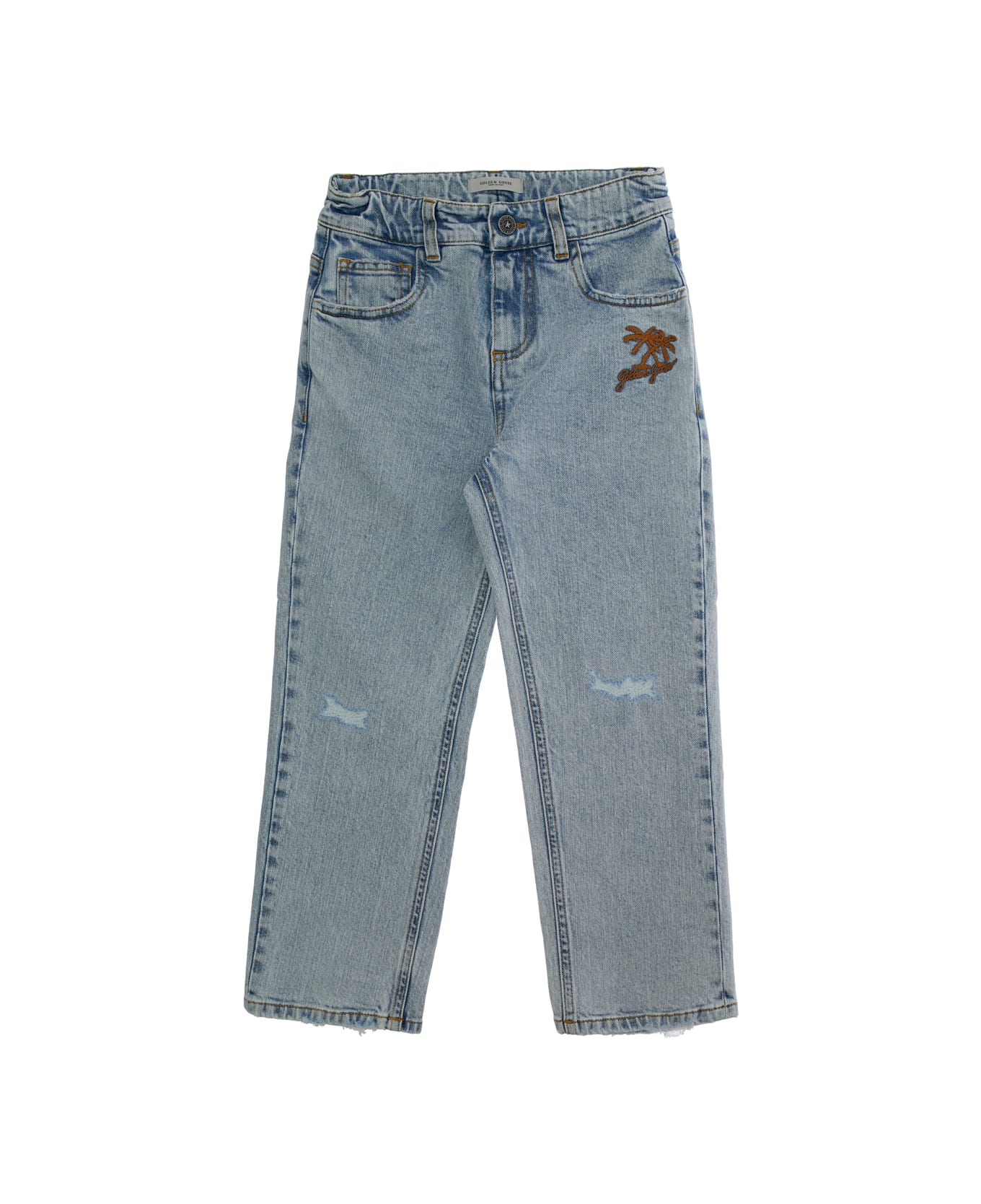 Golden Goose Light Blue Jeans With Logo Embroidery On The Front And Faded Effect In Denim Boy - Light blue ボトムス