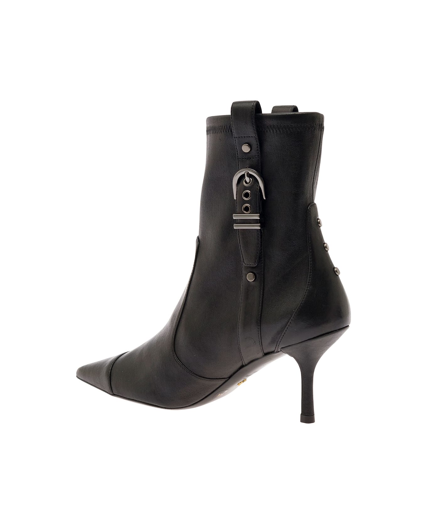 Stuart Weitzman Black Bootie With Buckle Detail And Stiletto Heel In Smooth Leather Woman - Black ブーツ