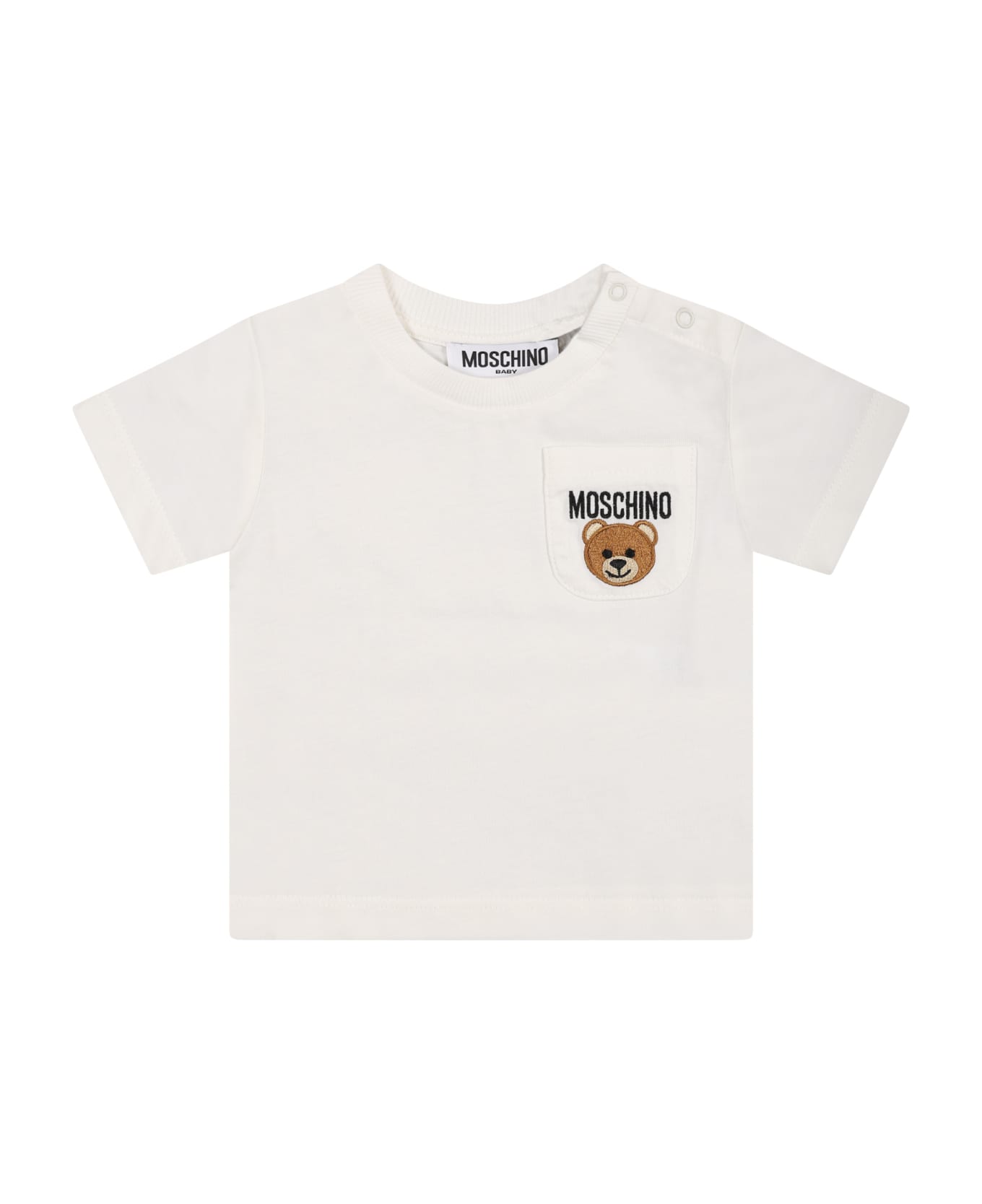 Moschino White T-shirt For Baby Kids With Teddy Bear - White