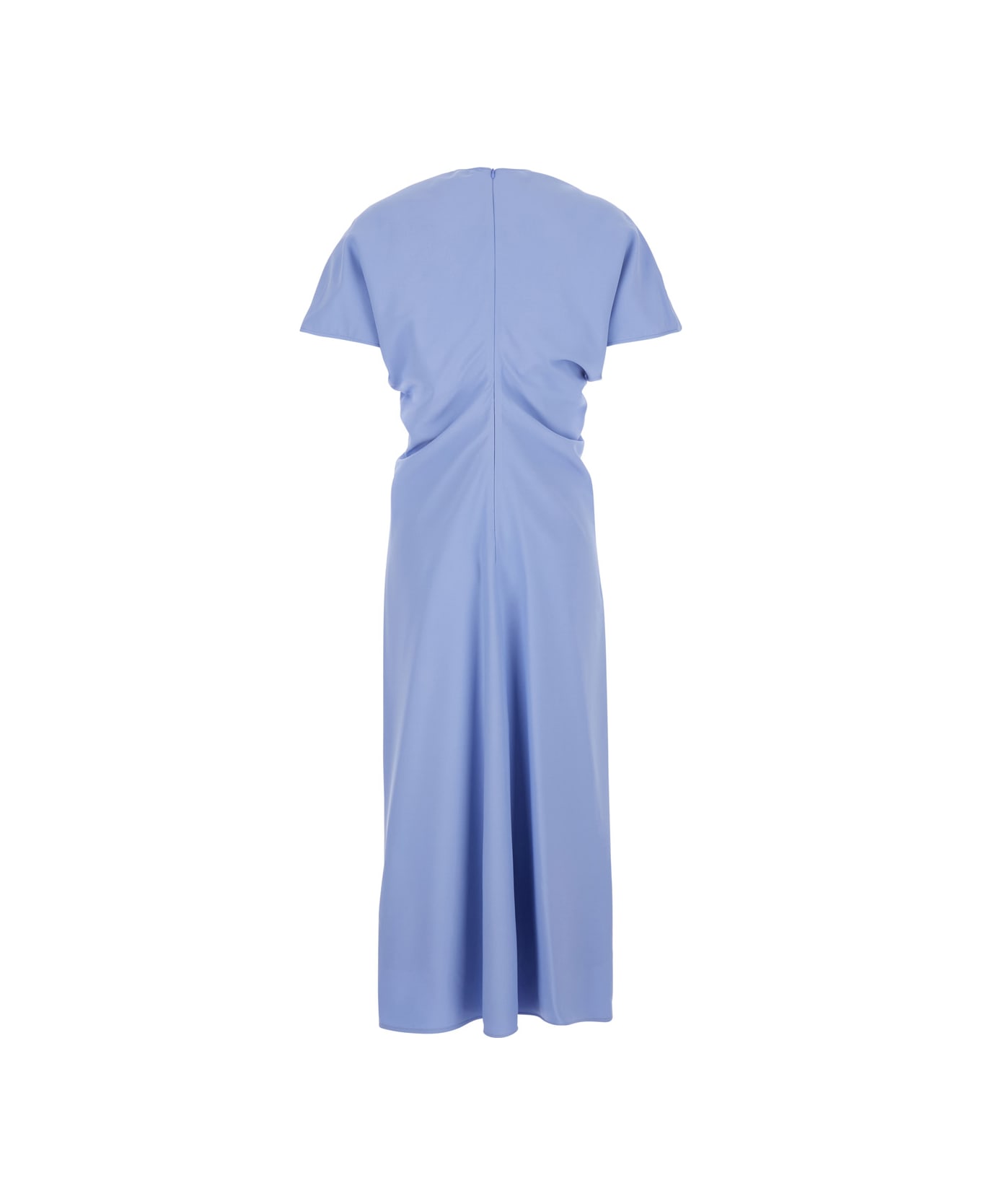 Federica Tosi Blue Long Dress With Wide V-neck On The Front In Fabric Woman - Blu