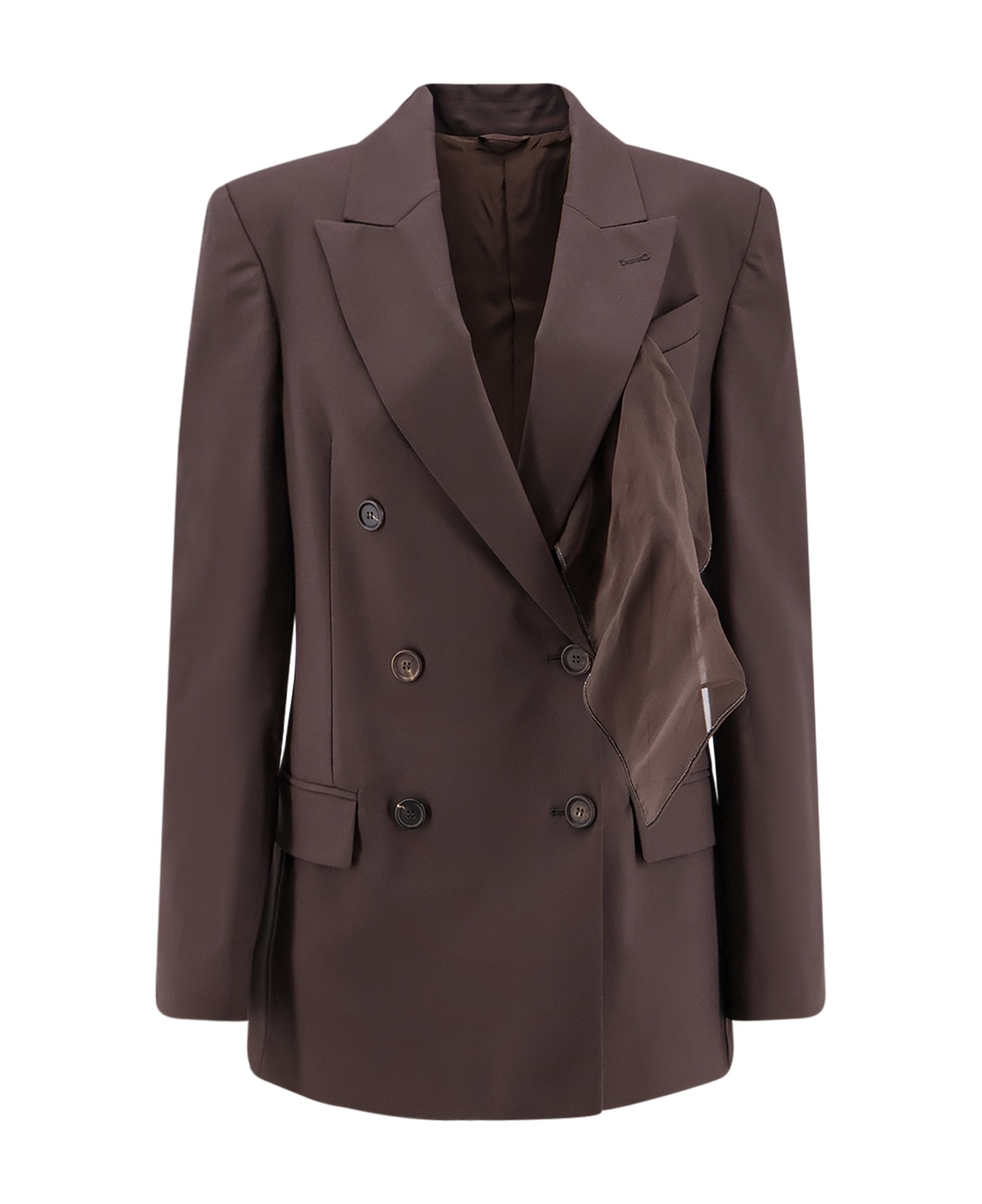 Brunello Cucinelli Tropical Luxury Wool Blazer With Monili - Brown