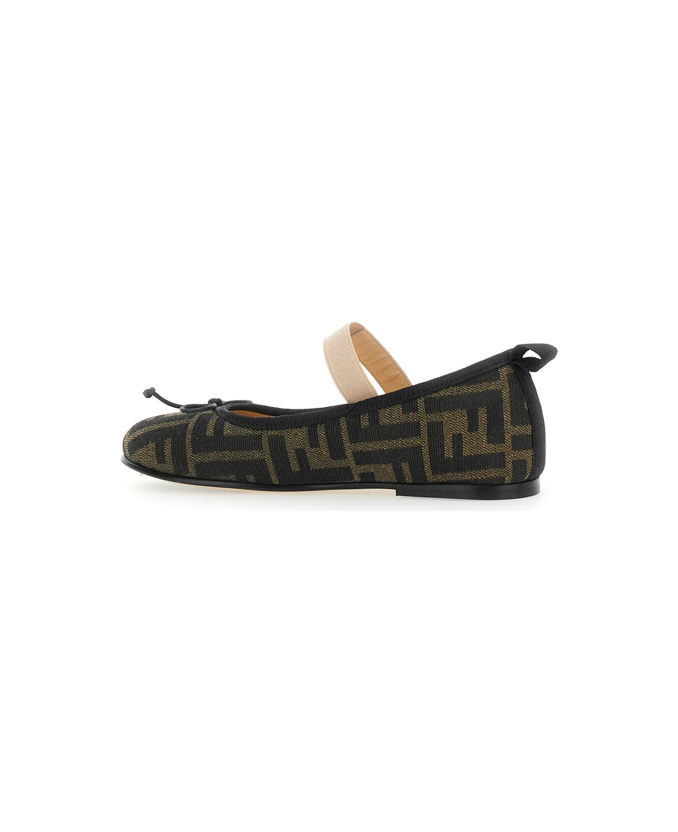 Fendi Brown Ballet Shoes With Strap With Logo Lettering And Bow Detail In Ff Canvas Girl - Brown