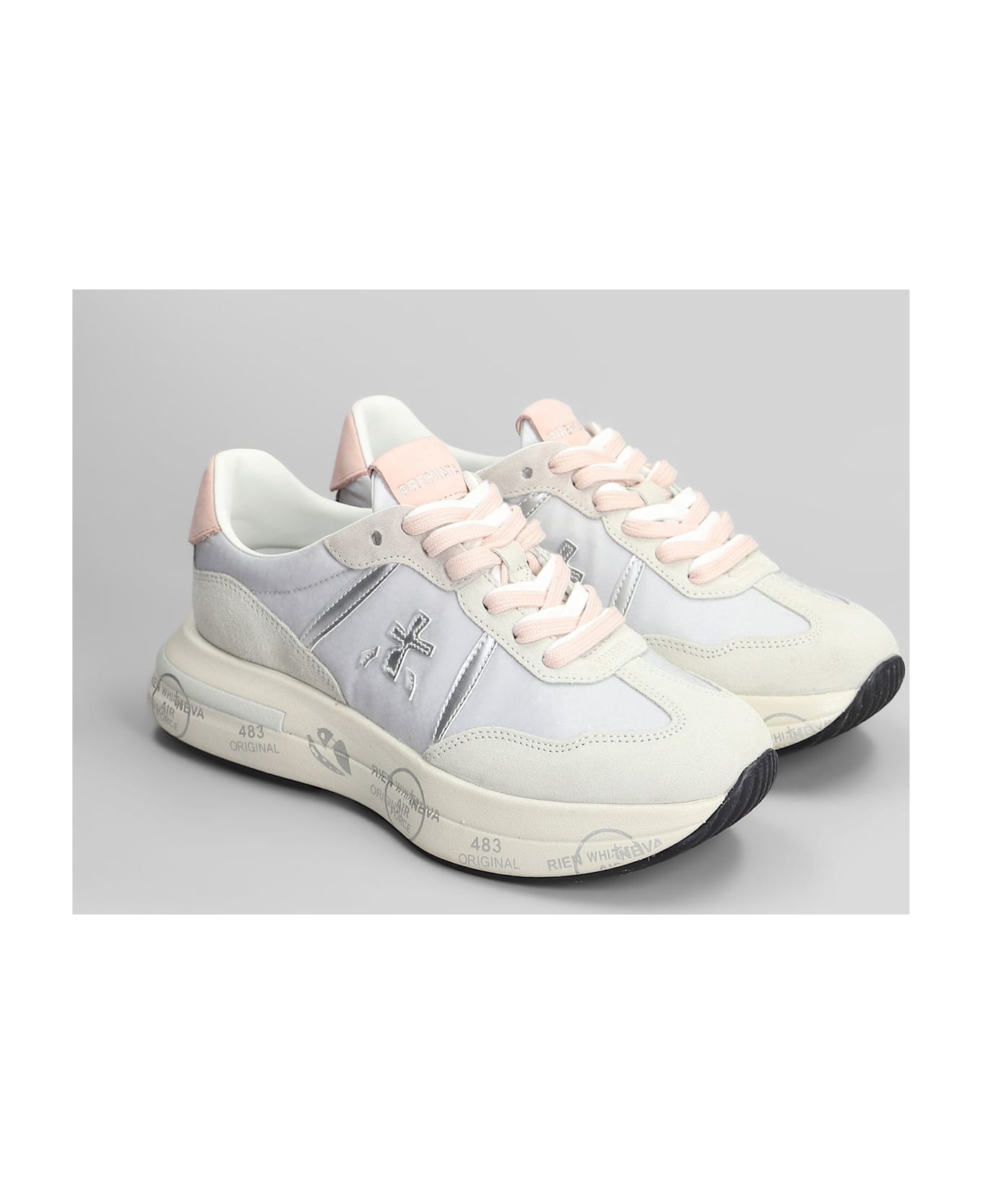 Premiata Cassie Sneakers In Grey Suede And Fabric - grey