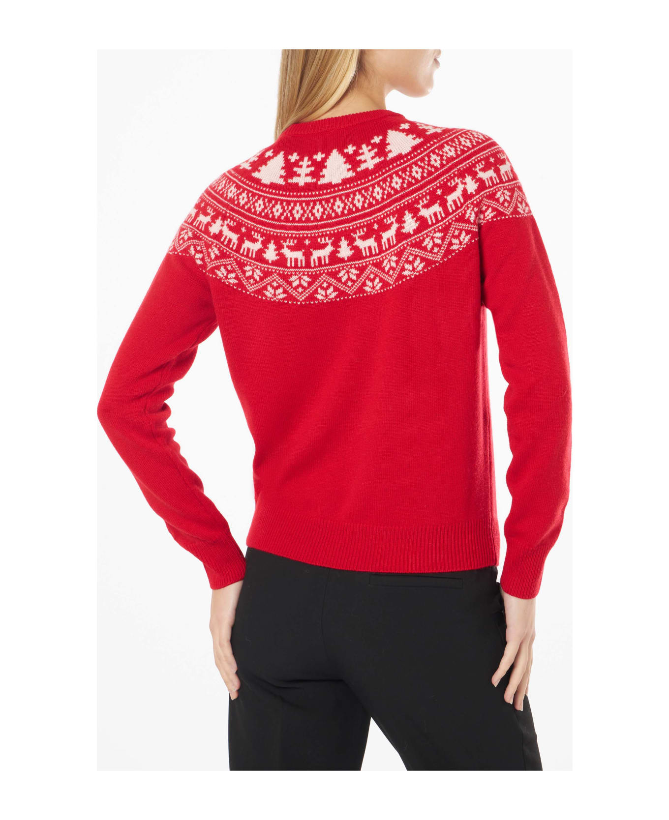 MC2 Saint Barth Woman Sweater With Norwegian Jacquard Print - RED ニットウェア