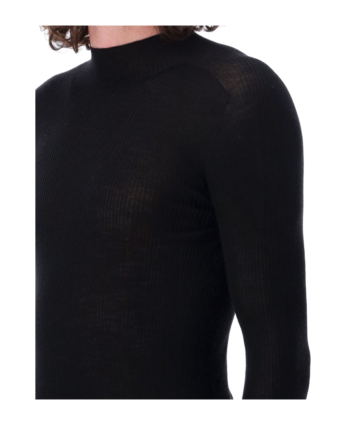 Rick Owens Ribbed Mock Neckline Sweater - Black