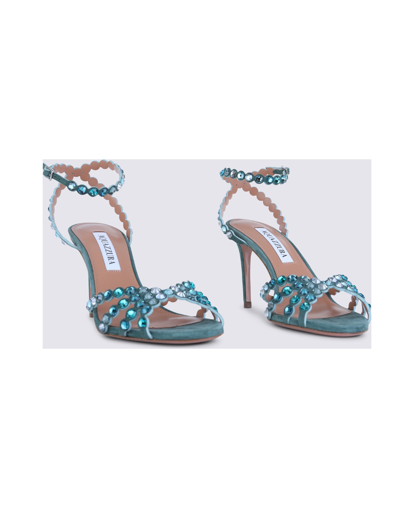 Aquazzura Turquoise Leather Tequila Sandals 85 - LIGHT TEAL