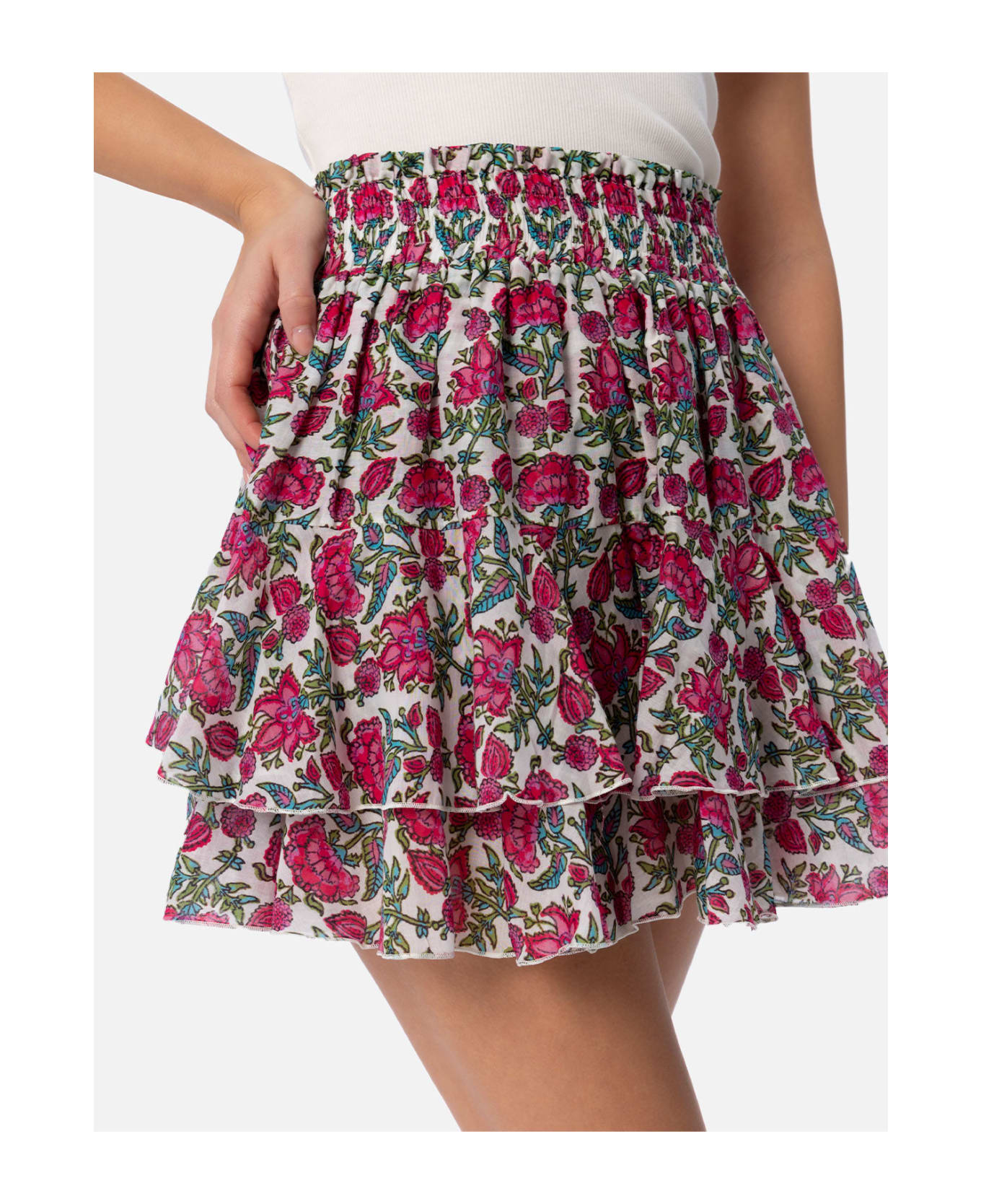 MC2 Saint Barth Woman Silk Voile Ruffled Mini Skirt Eivissa - WHITE